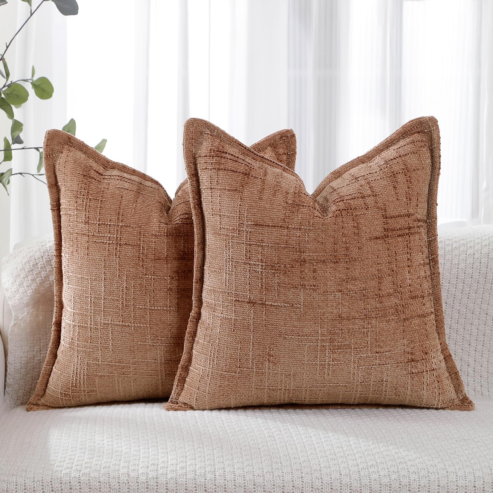 HPUK Decorative Throw Pillow Covers Set of 4 Square Couch Pillows Linen Cushion Cover for Couch Sofa Living Room, 18"x18" inches, Blue