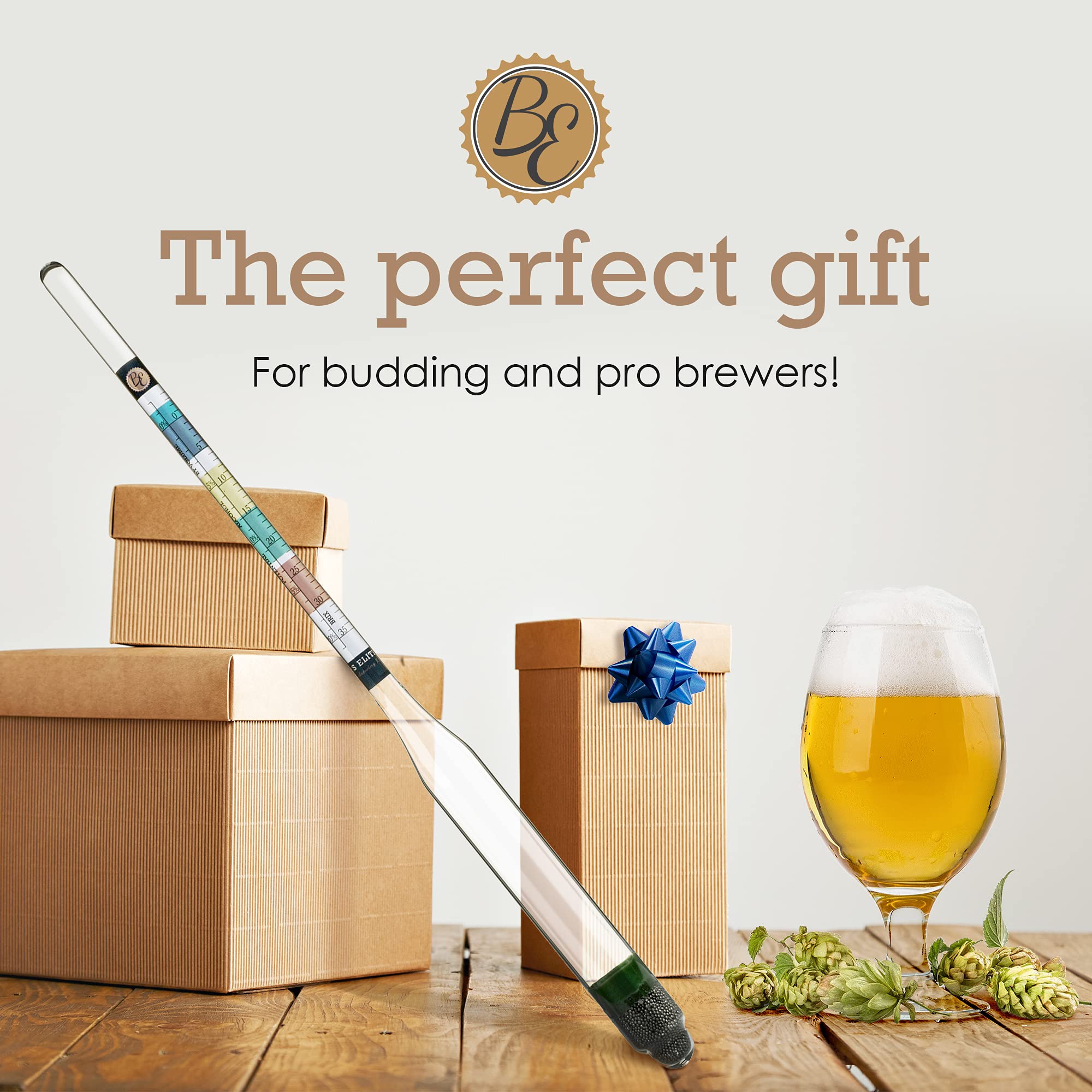 Brewer's Elite Hydrometer & Plastic Test Jar - for Home Brew Beer, Wine, Mead and Kombucha - Deluxe Triple Scale Set, Hardcase and Cloth - Specific Gravity ABV Tester