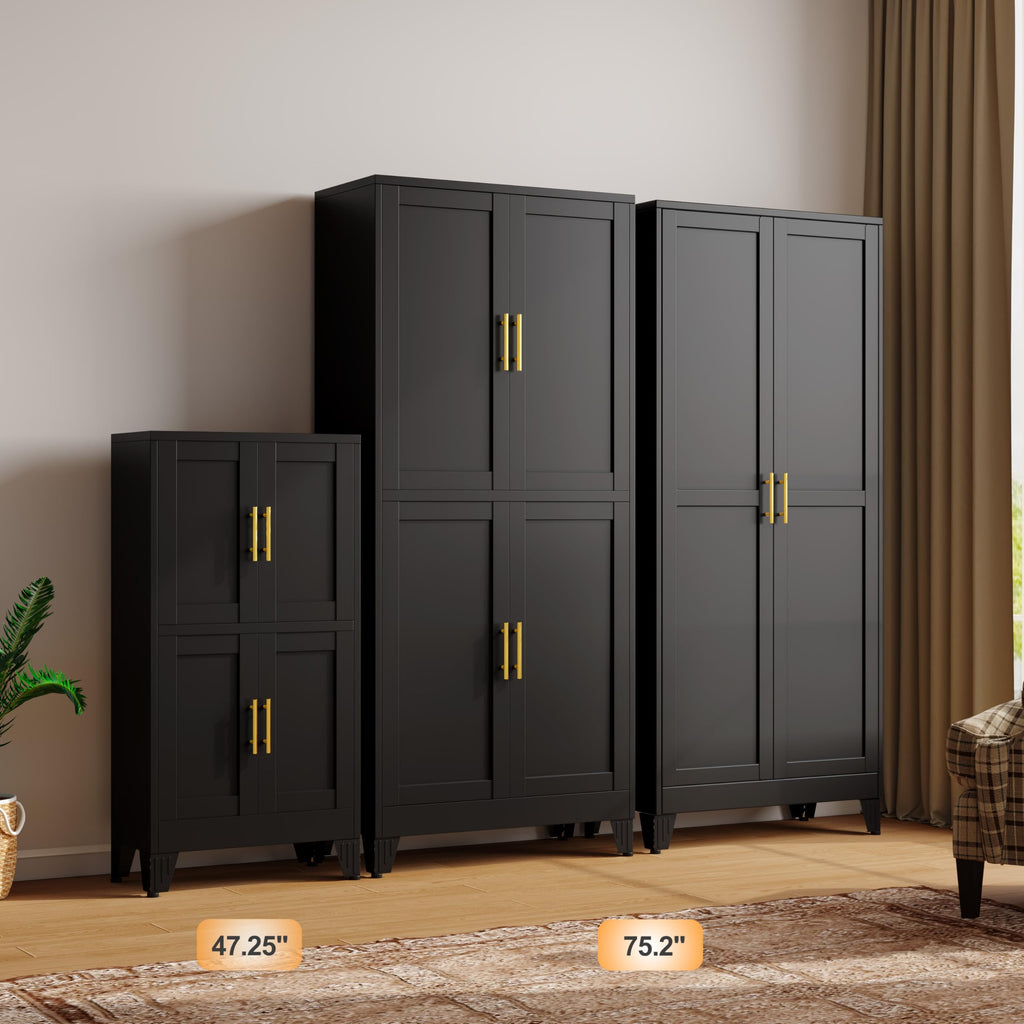 GAIOUS Metal Pantry Cabinet, Kitchen Pantry Storage Cabinets with 2 Door and 3 Adjustable Shelves, White Kitchen Pantry Cabinet, Freestanding Cupboard for Dining Room Living Room Bathroom