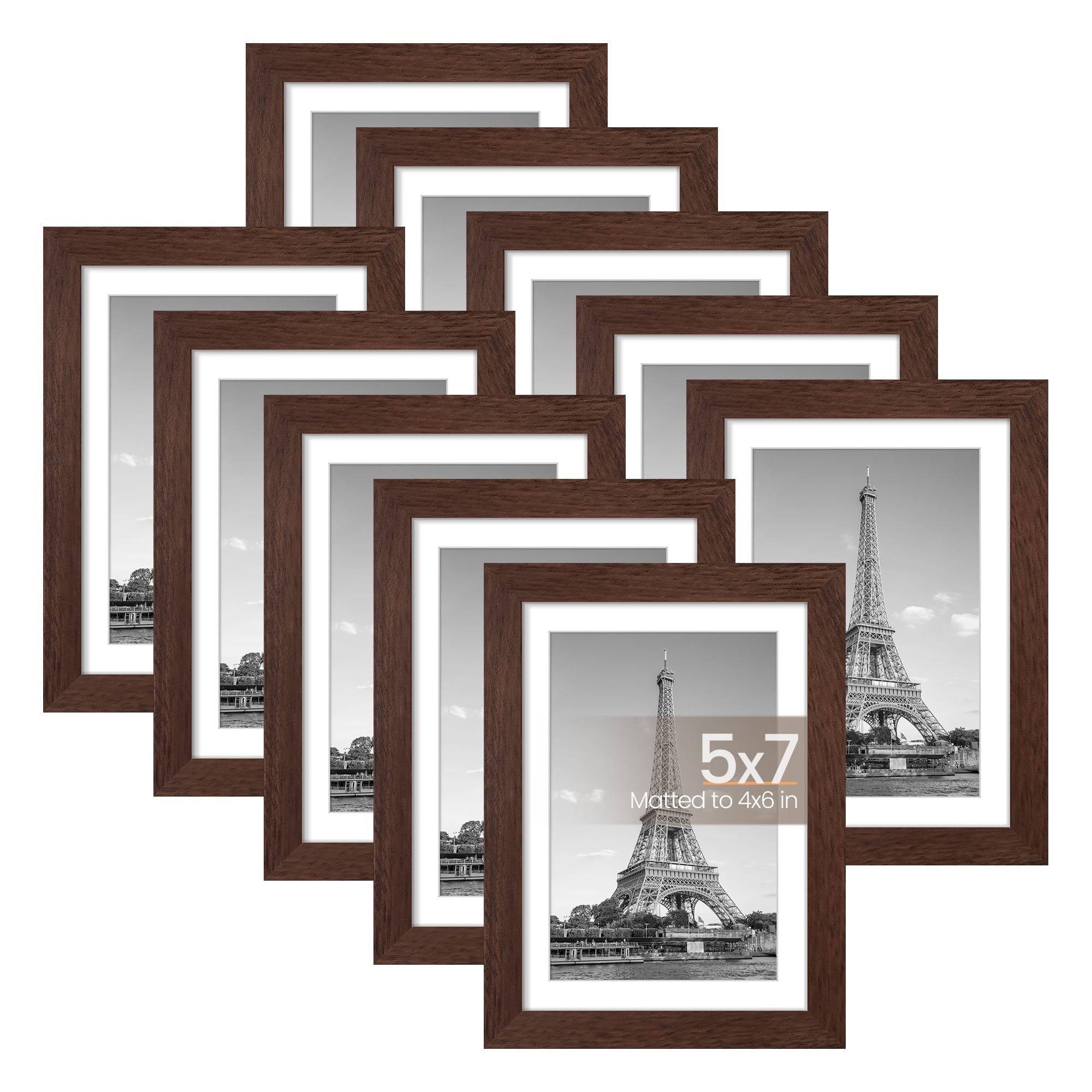 upsimples 5x7 Picture Frame Set of 10, Display Pictures 4x6 with Mat or 5x7 Without, Multi Photo Frames Collage for Wall or Tabletop Display, Black