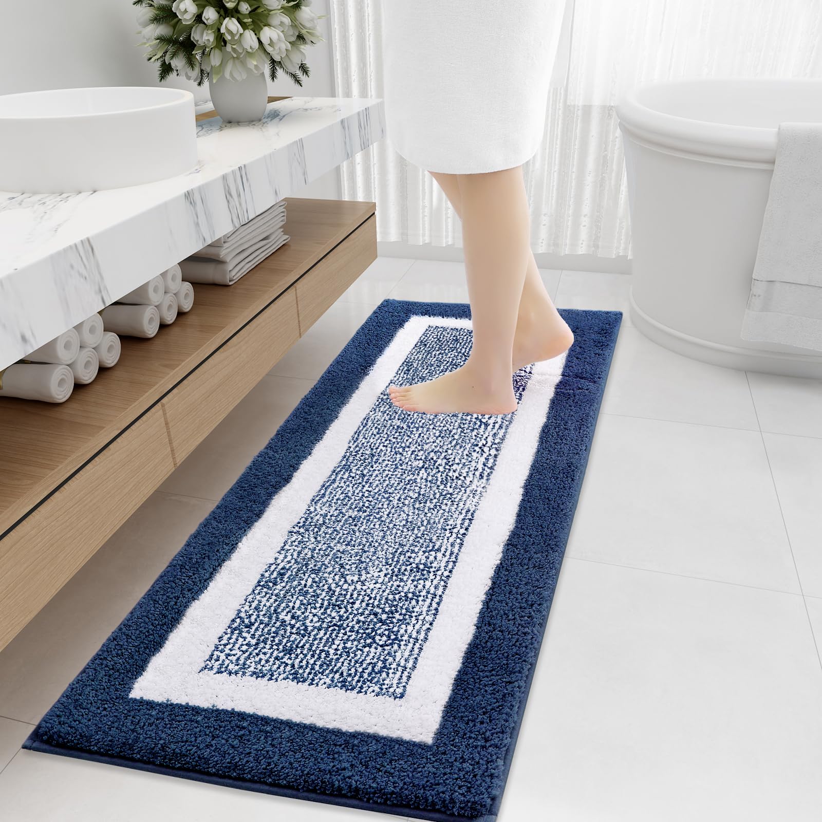 OLANLY Small Bathroom Rugs 24x16, Extra Soft and Absorbent Microfiber Bath Rugs, Non-Slip, Machine Washable, Quick Dry Shaggy Bath Carpet, Bath Mats for Bathroom Floor, Tub, Shower, Grey