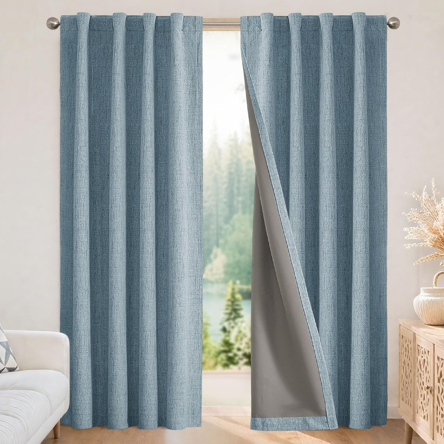 Joydeco Blackout Curtains for Bedroom - Nature Linen 84 Inch Long 100% Light Blocking 2 Panels Set, Rod Pocket & Back Tabs Living Room Drapes, Thermal Insulated Room Darkening Window Curtains