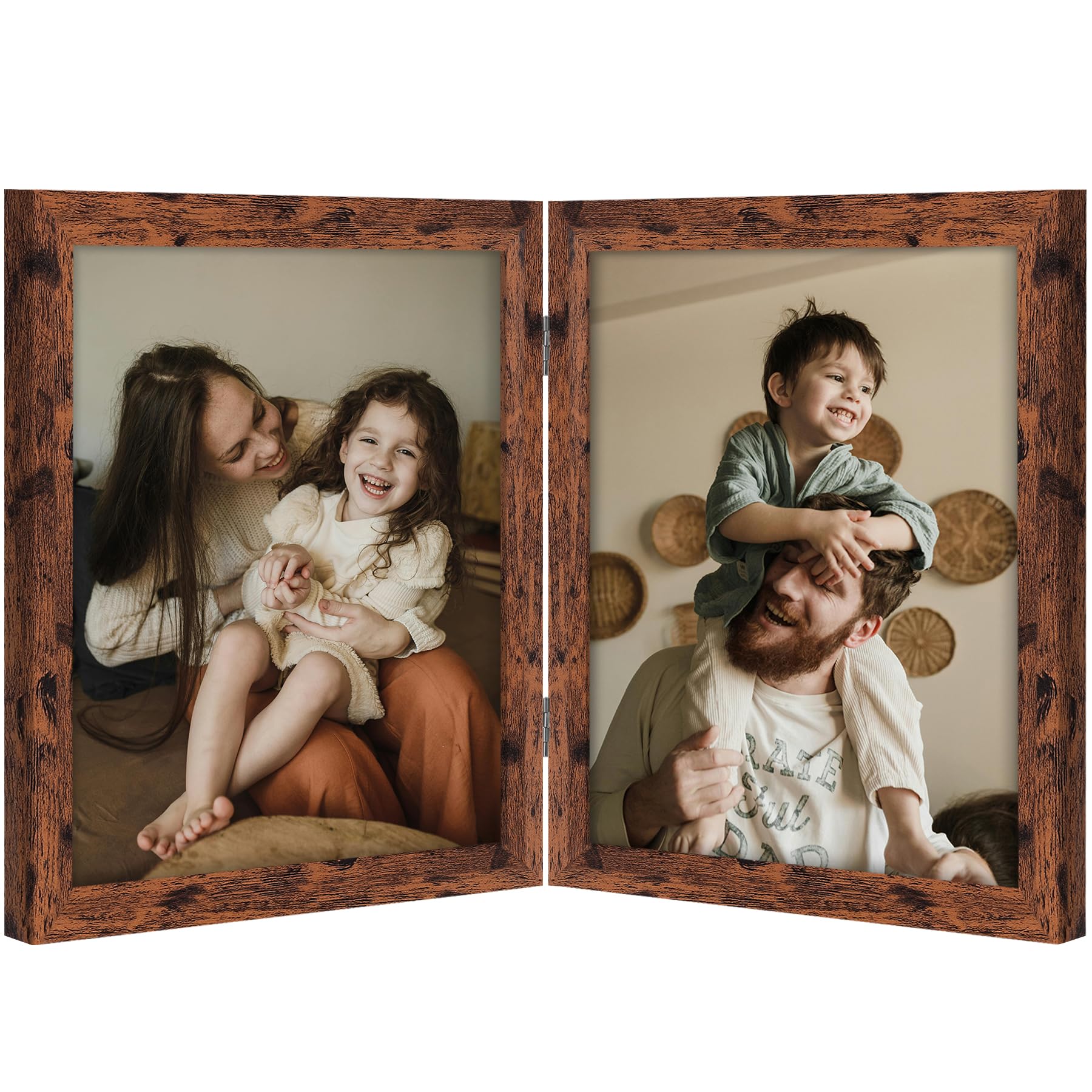 decorUhome Double 4x6 Picture Frame Vertical, Engineered Wood Bifold Photo Frame with Plexiglass for Tabletop Display, 4x6, Black