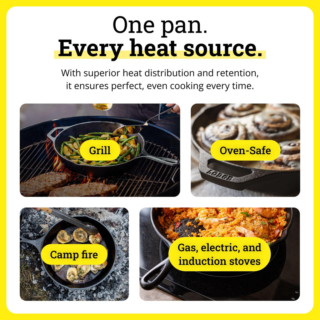 Lodge Double Play Reversible Cast Iron Grill/Griddle - Dual-Sided with Double Burner Configuration for Eggs, Pancakes, Burgers & More - Seasoned, Non-Toxic Cookware - Heavy-Duty Grill Pan - Black