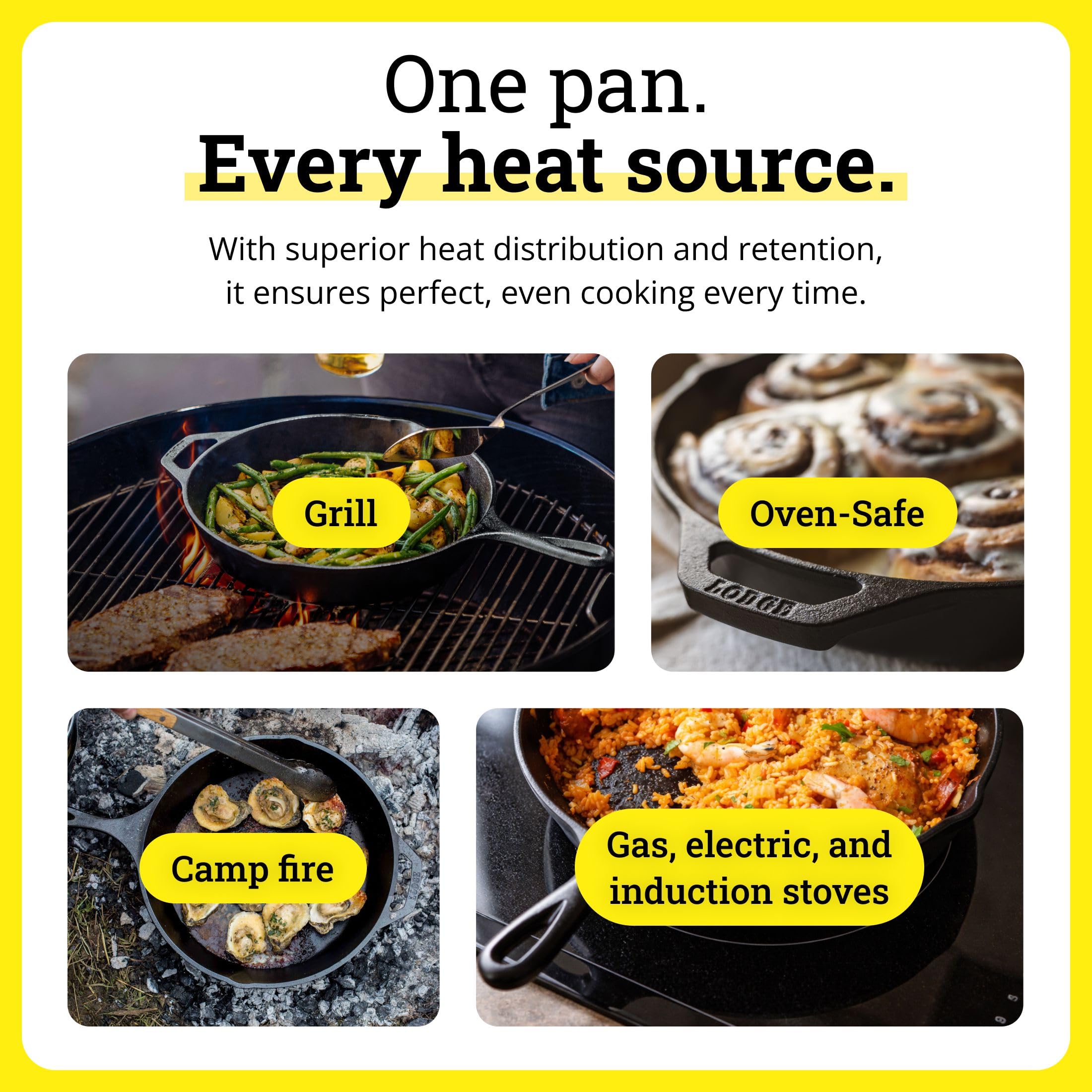 Lodge Double Play Reversible Cast Iron Grill/Griddle - Dual-Sided with Double Burner Configuration for Eggs, Pancakes, Burgers & More - Seasoned, Non-Toxic Cookware - Heavy-Duty Grill Pan - Black
