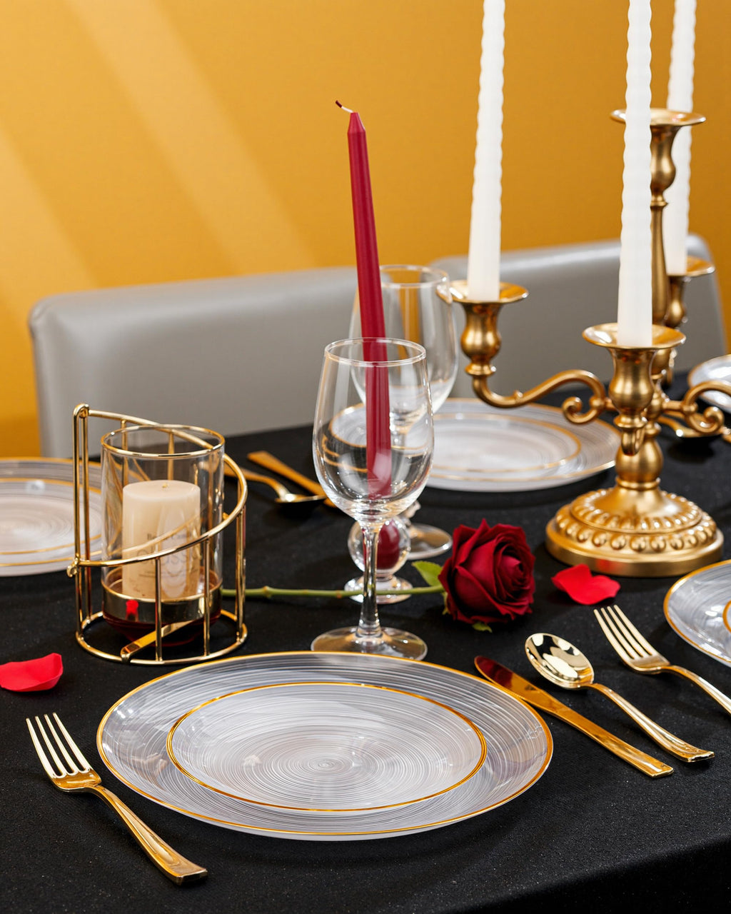 Morejoy 60Pcs Brown Plastic Plates,Brown Disposable Plates With Gold Rim, Gold Party Dinnerware Set Include 30 Dessert plates,30 Dinner plates for Party & Wedding