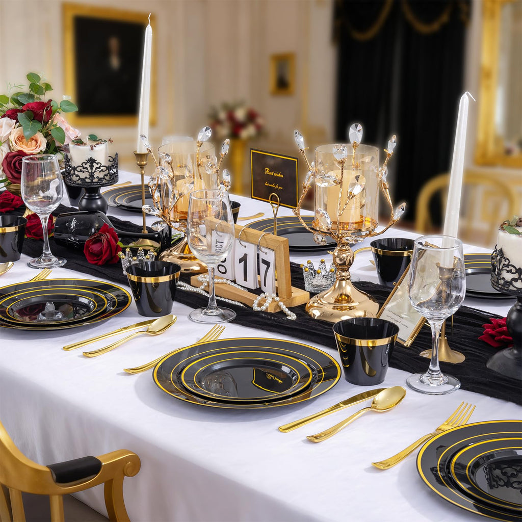WELLIFE 600 PCS Silver Disposable Dinnerware Set for 100 Guests, Wedding Reception Plates & Silver Plastic Tableware, Dinner & Salad Plates, Cups, Forks, Knives & Spoons for Weddings & Elegant Events