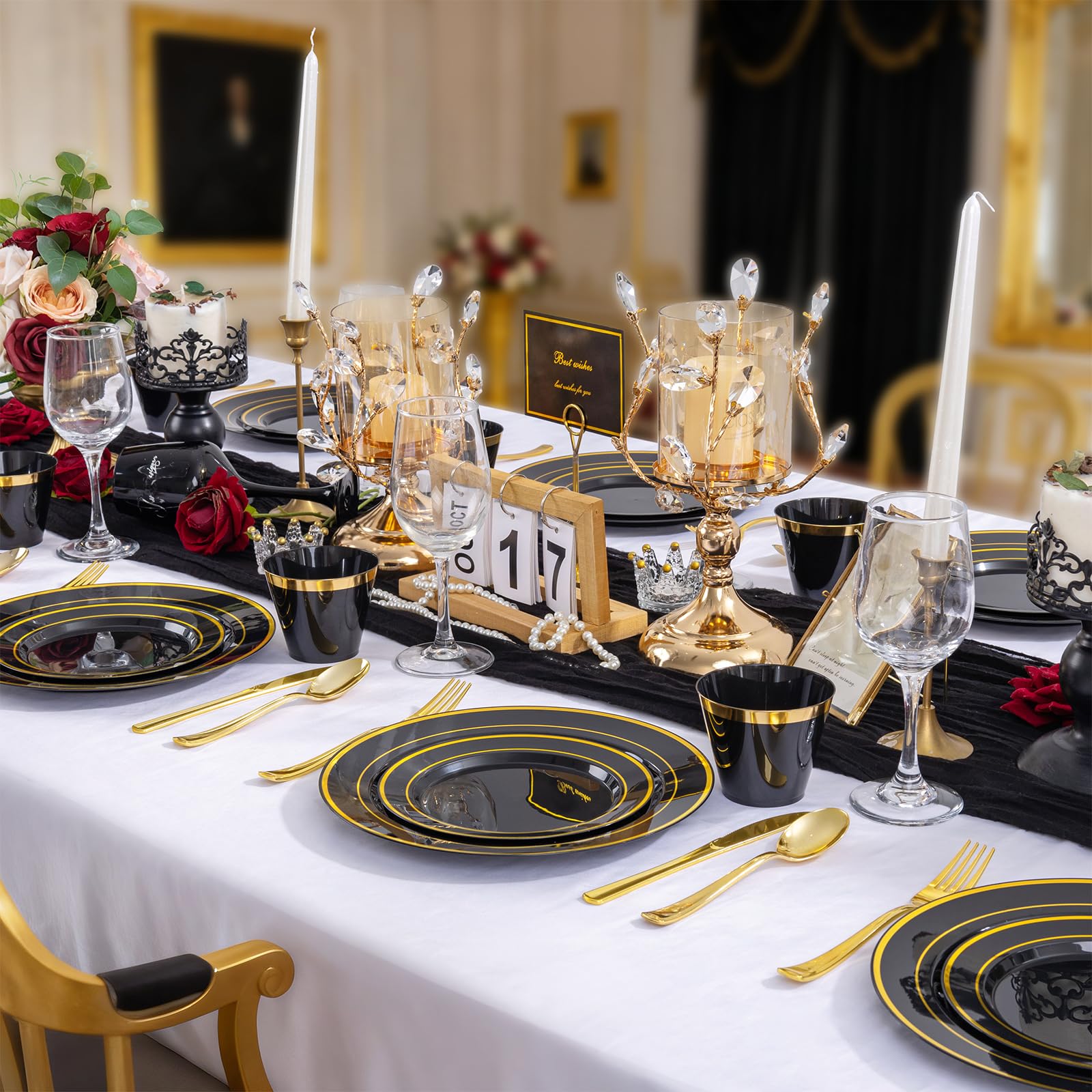 WELLIFE 600 PCS Silver Disposable Dinnerware Set for 100 Guests, Wedding Reception Plates & Silver Plastic Tableware, Dinner & Salad Plates, Cups, Forks, Knives & Spoons for Weddings & Elegant Events