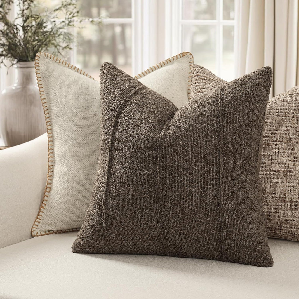 YCOLL 20x20 Beige&Brown Textured Boucle Throw Pillow Covers