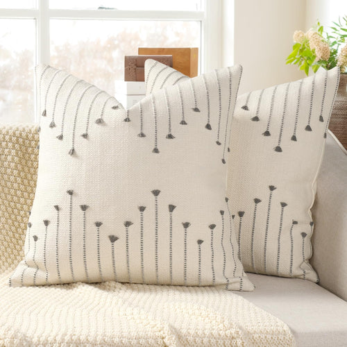 Boho Outdoor Throw Pillow Covers 18x18 Set of 2 Neutral Woven Decorative Pillowcases Cotton Tufted Couch Pillows Modern Farmhouse Cushion Covers for Sofa Couch Bed Living Room Home Decor, Navy Blue