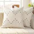 Boho Outdoor Throw Pillow Covers 18x18 Set of 2 Neutral Woven Decorative Pillowcases Cotton Tufted Couch Pillows Modern Farmhouse Cushion Covers for Sofa Couch Bed Living Room Home Decor, Navy Blue