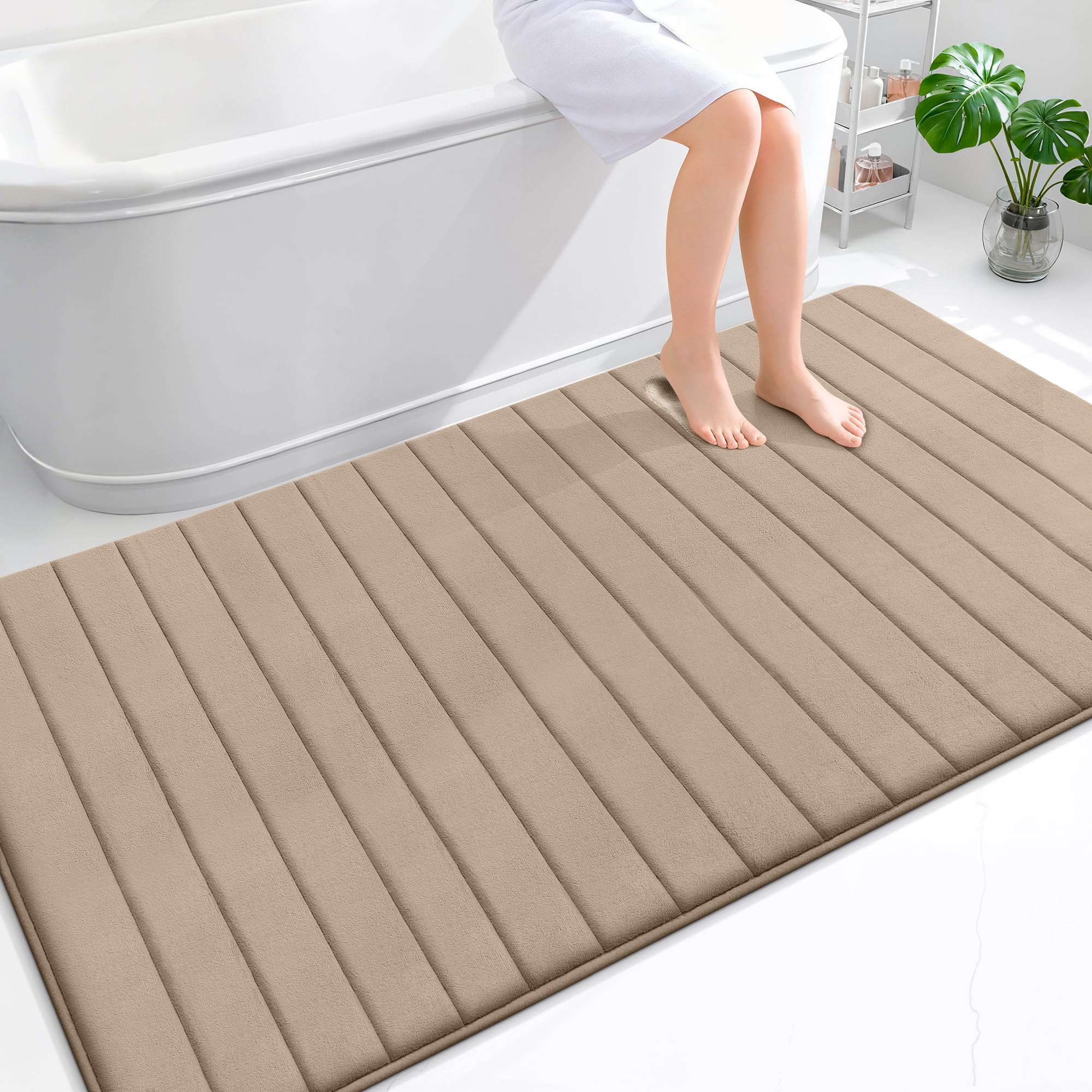 OLANLY Memory Foam Bath Mat 30x20, Super Soft Absorbent Bathroom Rugs, Quick Dry, Machine Washable Shower Floor Rugs, Bathmat Carpet, Bathroom Home Decor Accessories, Grey