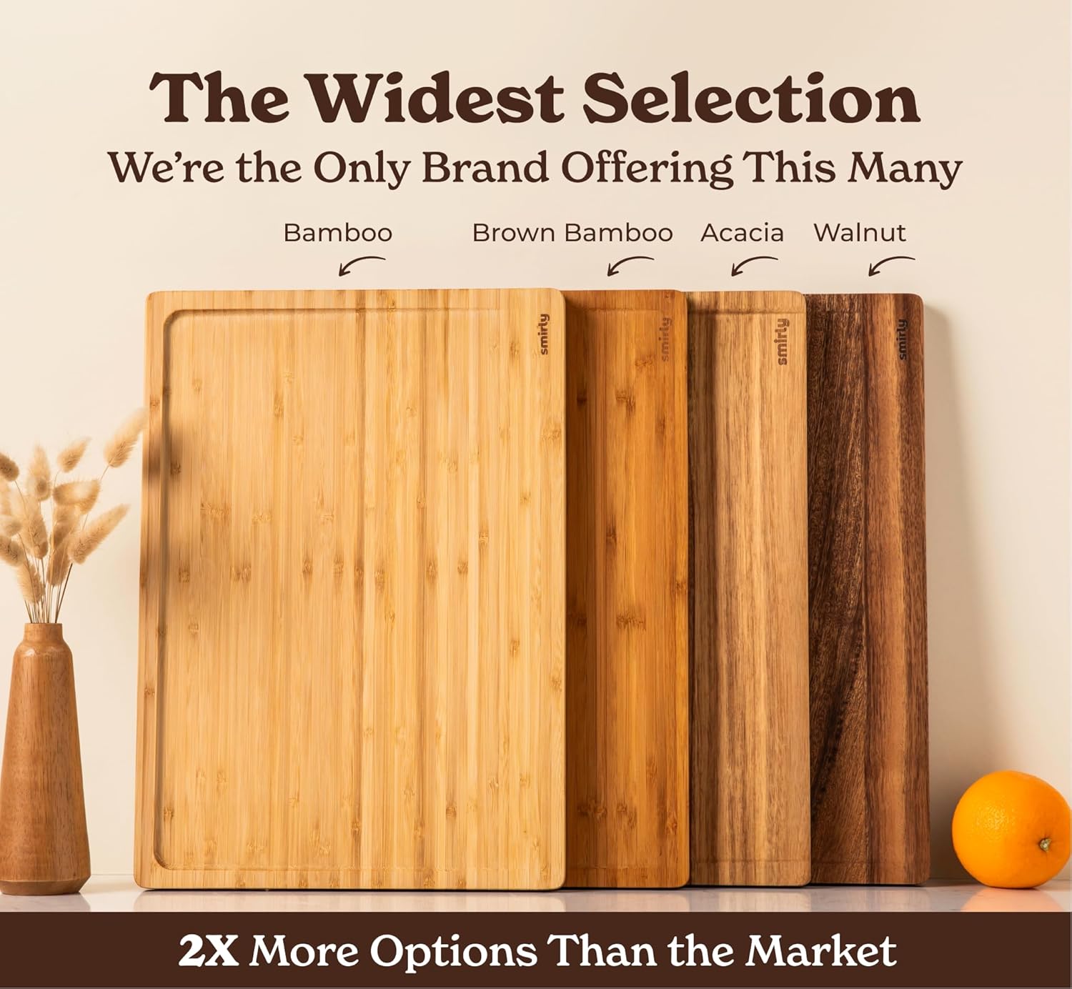 SMIRLY Bamboo Cutting Board Set, Chopping Board and Wooden Cutting Boards for Kitchen, Small Wood Cutting Board and butcher block (Walnut, 1 Pack)