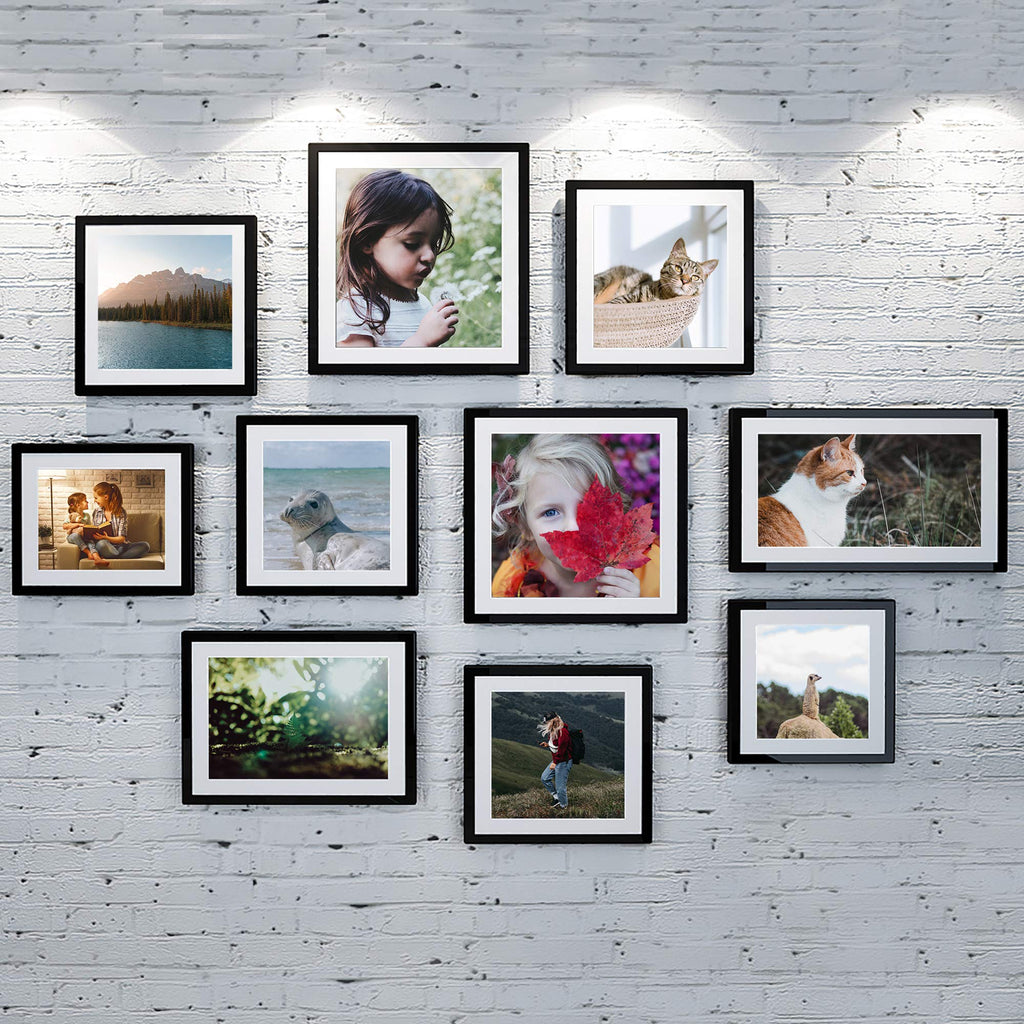 upsimples 8x10 Picture Frame Set of 5, Display Pictures 5x7 with Mat or 8 x 10 Without, Wall Gallery Photo Frames, Black