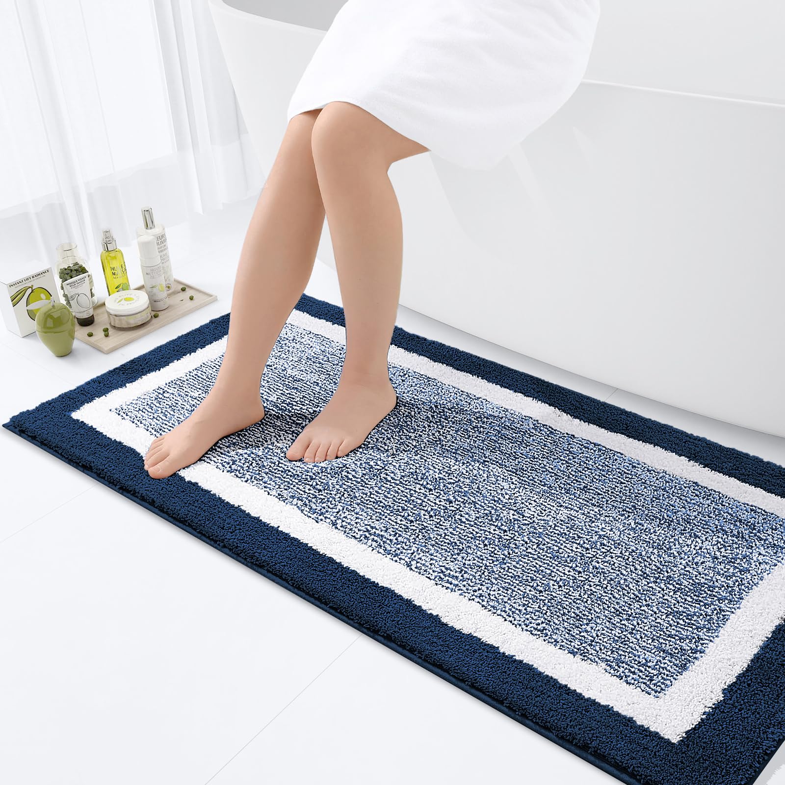 OLANLY Small Bathroom Rugs 24x16, Extra Soft and Absorbent Microfiber Bath Rugs, Non-Slip, Machine Washable, Quick Dry Shaggy Bath Carpet, Bath Mats for Bathroom Floor, Tub, Shower, Grey