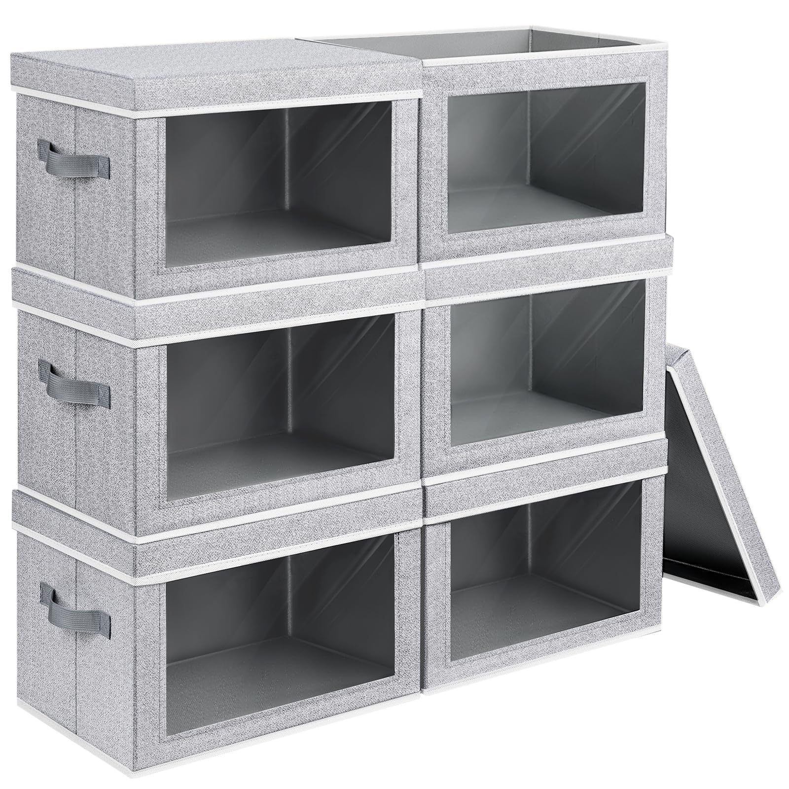 Homsorout Storage Bins with Lids - Fabric Closet Storage Bins with Window, Collapsible Baskets for Shelves 4 Pack, Home Decorative Boxes for Clothes, Closet, Office, Grey