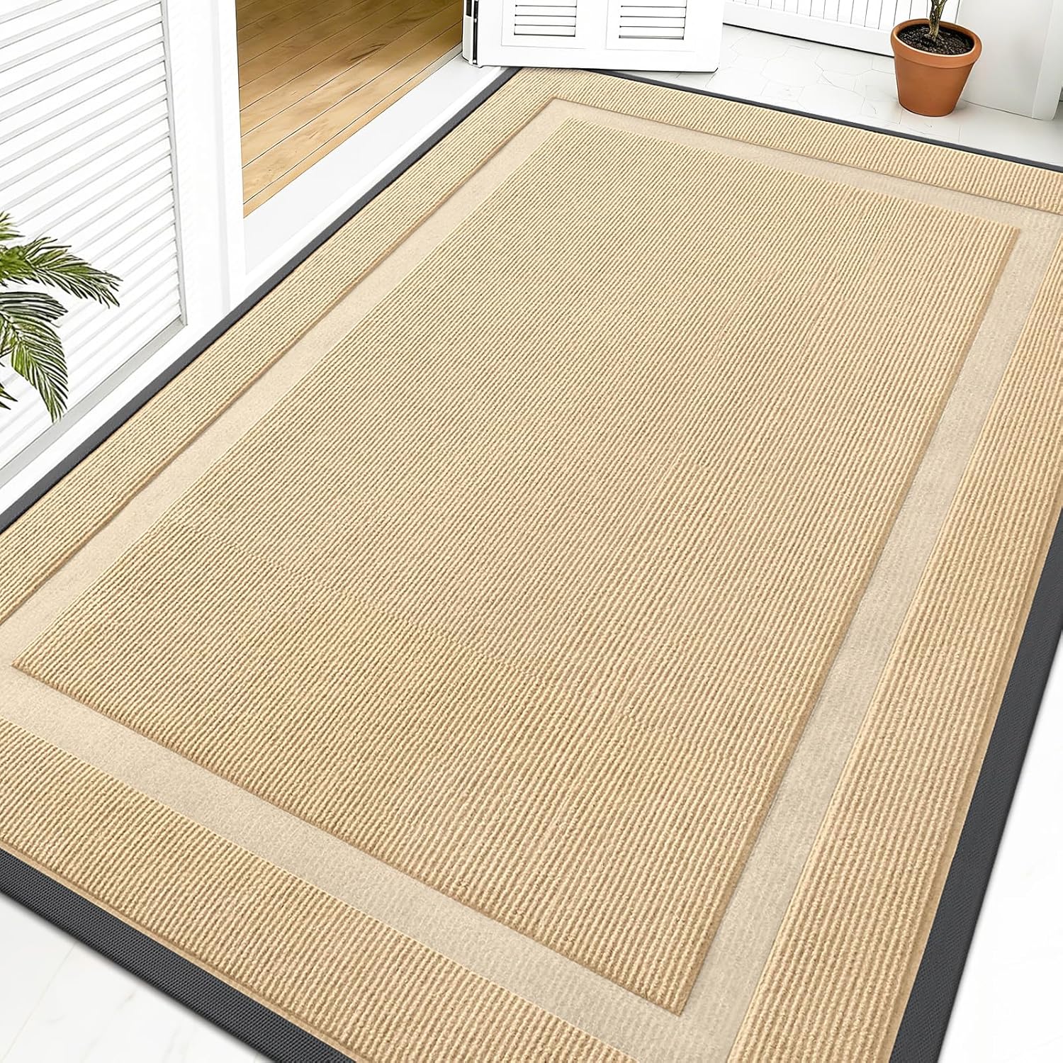 OLANLY Front Door Mat Indoor Outdoor Entrance, Waterproof All-Season, All-Weather Doormat, Sturdy Natural Rubber, Fade Resistant, Low Profile, Easy Clean Patio Porch Entryway Mat, 29.5x17, Beige