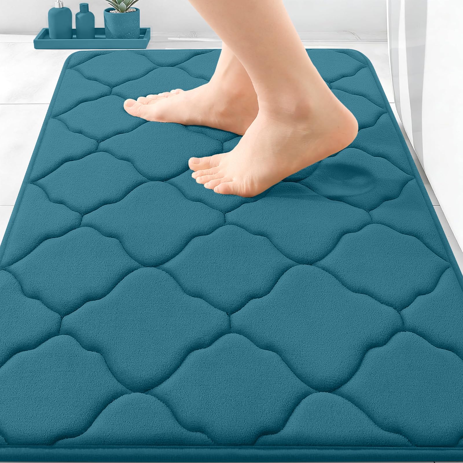 OLANLY Memory Foam Bath Mat Rug 24x16, Ultra Soft and Absorbent Bathroom Rugs, Non-Slip, Comfortable, Machine Washable Bath Carpet for Bathroom Floor, Tub, Shower and Home Decor Accessories, Black