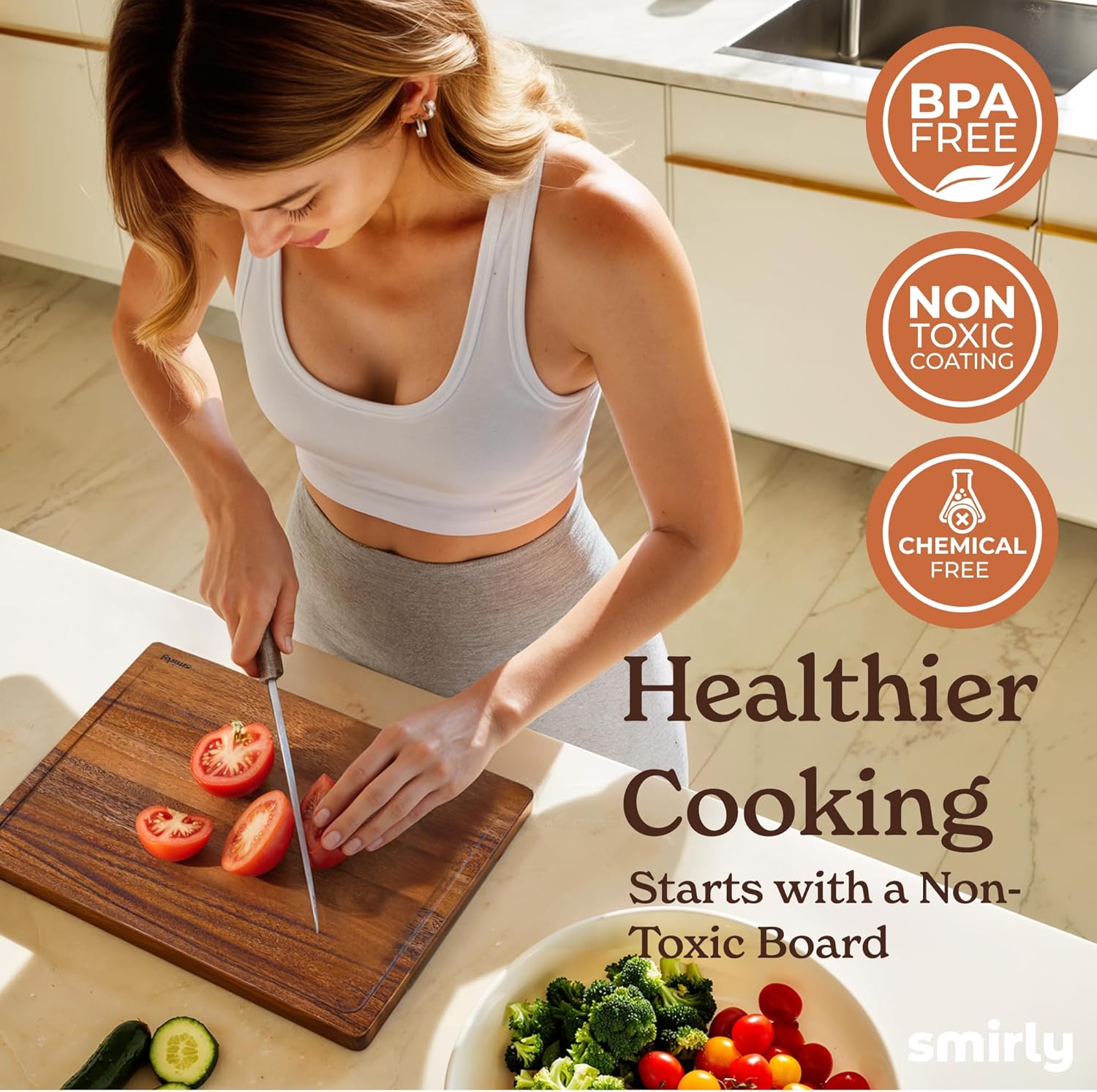 SMIRLY Bamboo Cutting Board Set, Chopping Board and Wooden Cutting Boards for Kitchen, Small Wood Cutting Board and butcher block (Walnut, 1 Pack)