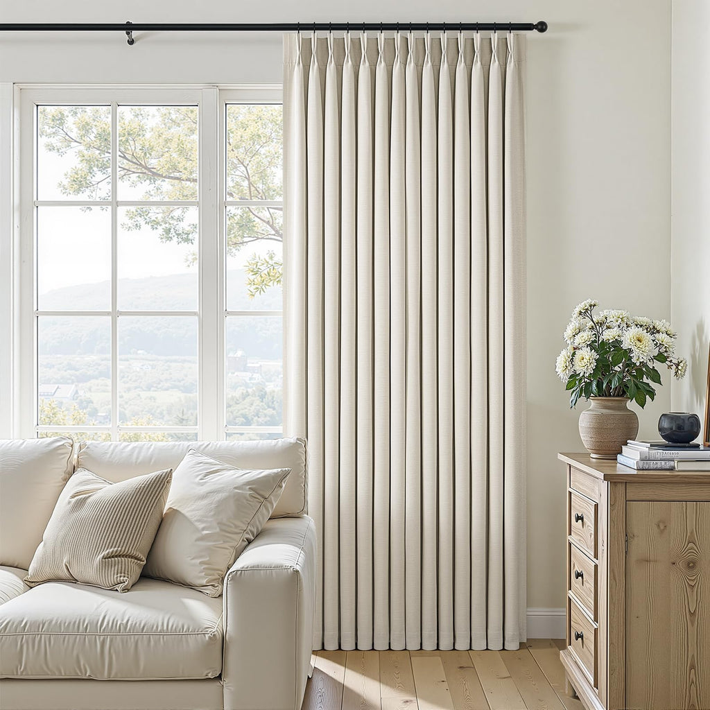 Topfinel 84 Inch Long Natural Blackout Curtains for Bedroom Livingroom, Farmhouse Back Tab Pinch Pleated Drapes for Track System,Neutral Linen Ambiance & Privacy Drapes Natural 52" W*84" L