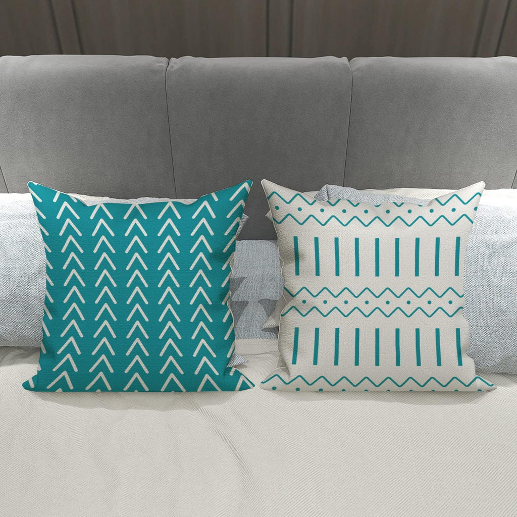 YCOLL Pillow Covers 18x18 Set of 4, Modern Sofa Throw Pillow Cover, Decorative Outdoor Linen Fabric Pillow Case for Couch Bed Car，Light Blue