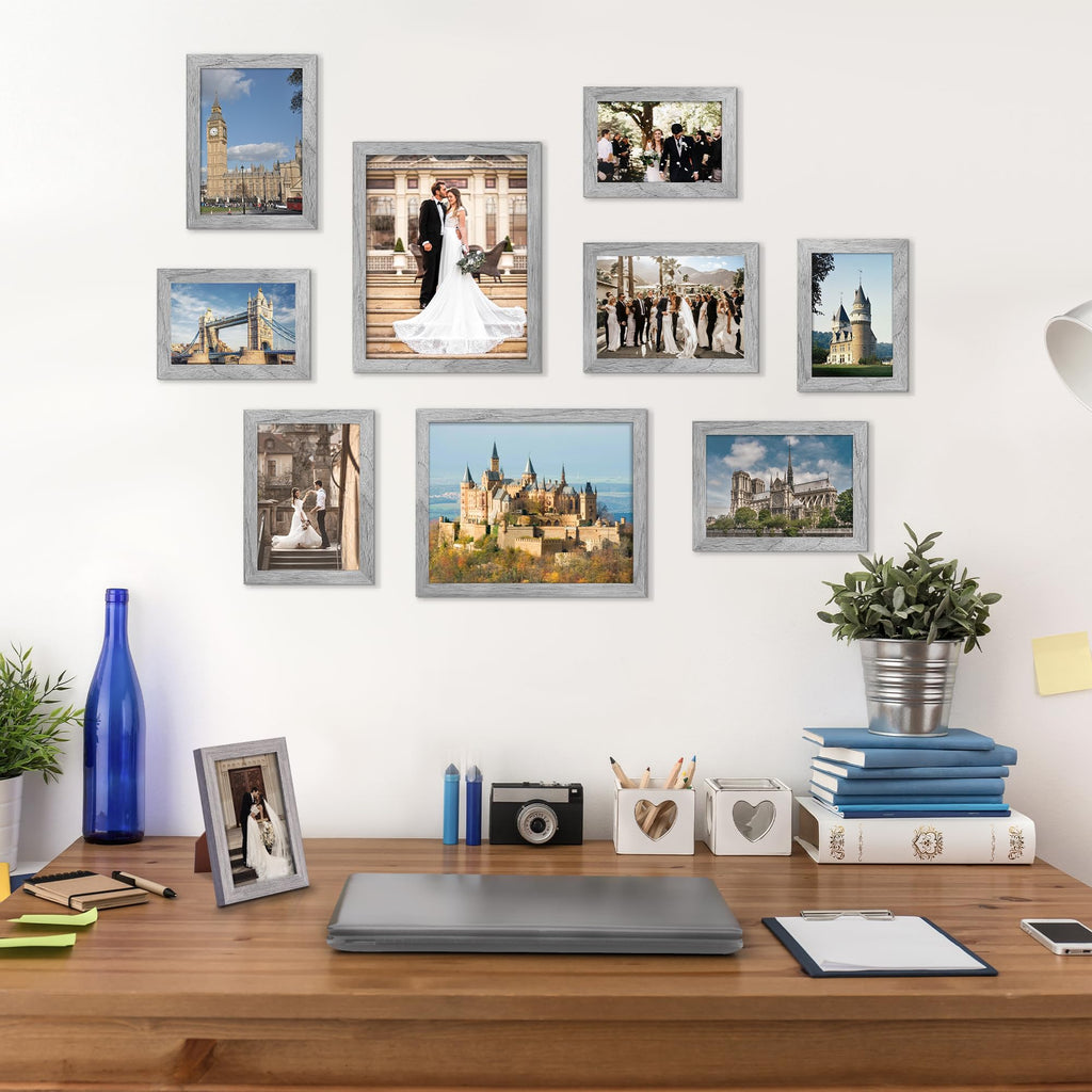 upsimples 10 Pack Picture Frames Collage Wall Decor for Mounting or Tabletop Display, Photo Gallery Frame Set for Family, Multi Sizes Including 8x10, 5x7, 4x6, Black