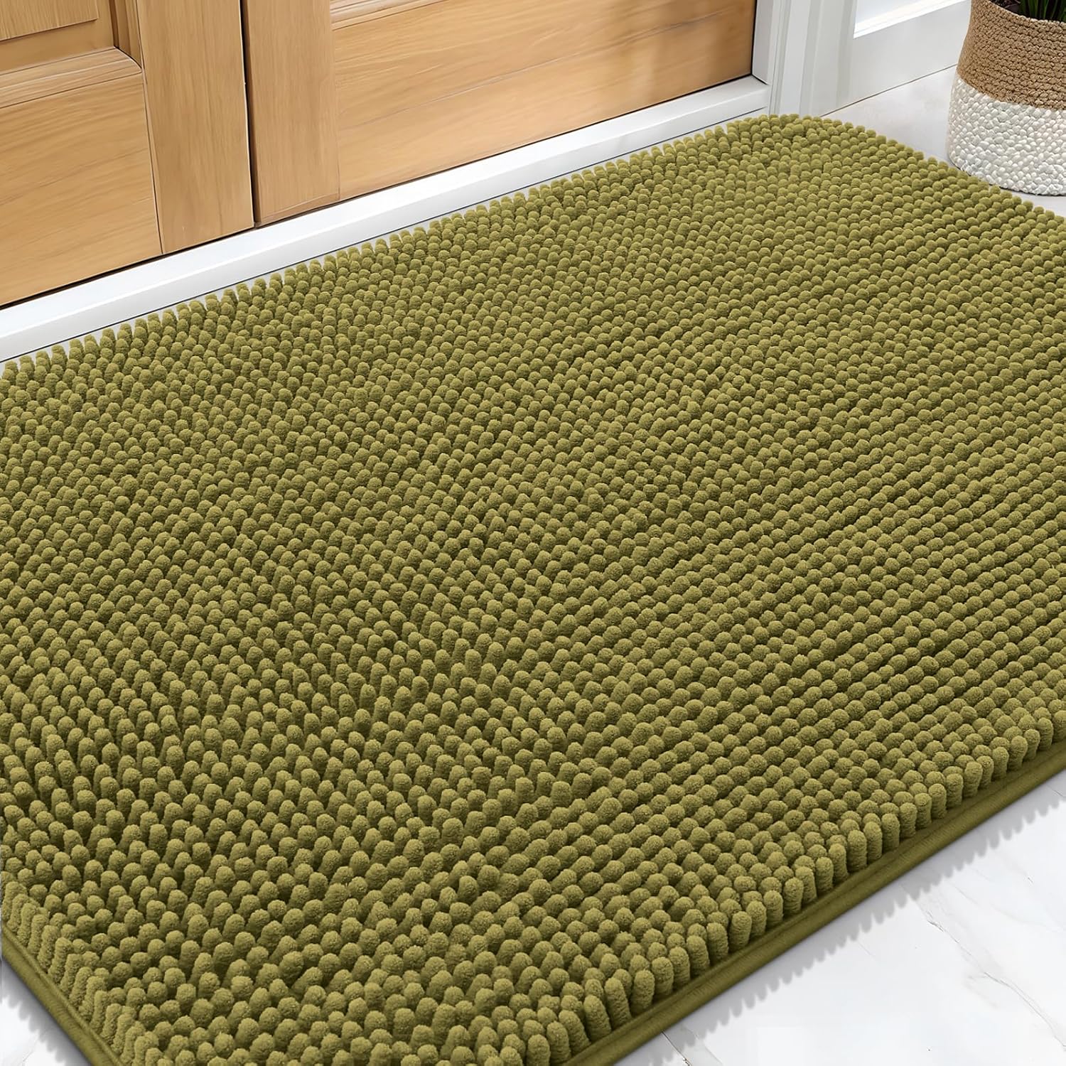 OLANLY Dog Door Mat for Muddy Paws 48x30, Absorbs Moisture and Dirt, Absorbent Non-Slip Washable Doormat, Quick Dry Chenille Mud Mat for Dogs, Entry Indoor Entryway Carpet for Inside Floor, Grey