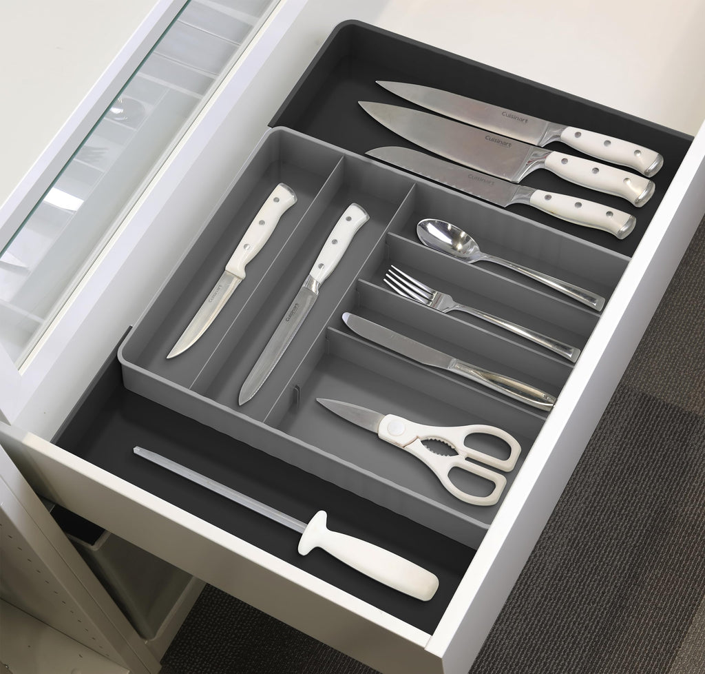 Simple Houseware Expandable & Adjustable Cutlery Drawer Organizer - Large Utensil and Flatware Tray for Kitchen Drawers, White