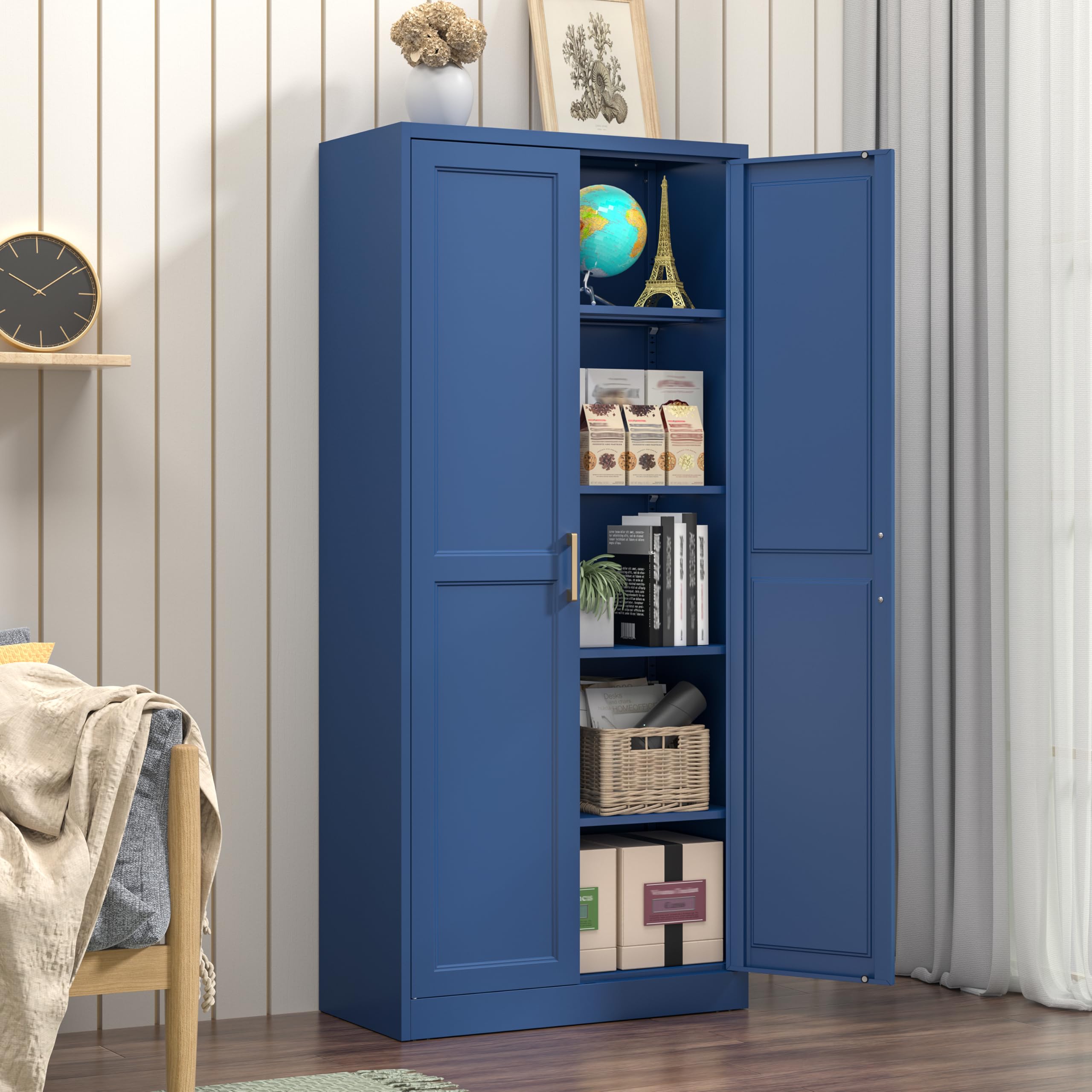 Polup White Kitchen Pantry Cabinet, 71 Inch Tall Metal Storage Cabinet with Doors and Shelves, Pantry Cabinets for Kitchen Storage, Freestanding Cupboard for Living, Dining Room, Assemble Required