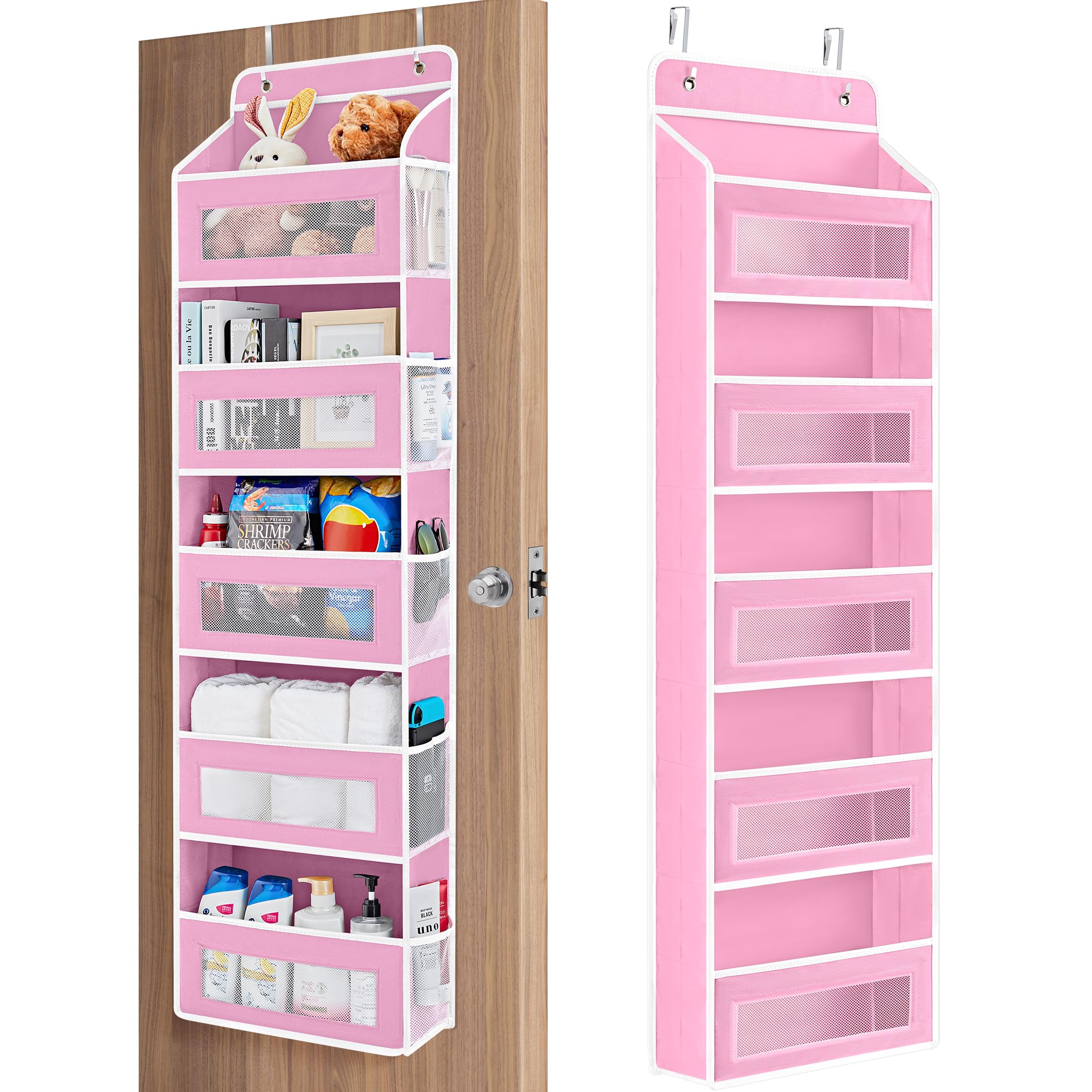 JARLINK Over The Door Organizer Storage, 5 Shelf Hanging Door Organizer with 5 Large Capacity Pockets, Anti Tilt 44 lb Load Behind Door Storage for Bedroom, Bathroom, Pantry, Nursery, (Grey)