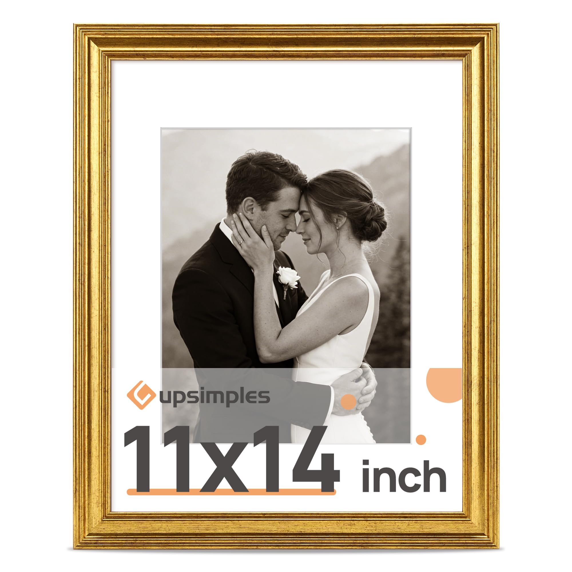 upsimples Vintage 8x10 Picture Frame, Antique Gold Frames Display 5x7 with Mat or 8 x 10 Without for Wall or Tabletop Decor, 1pack