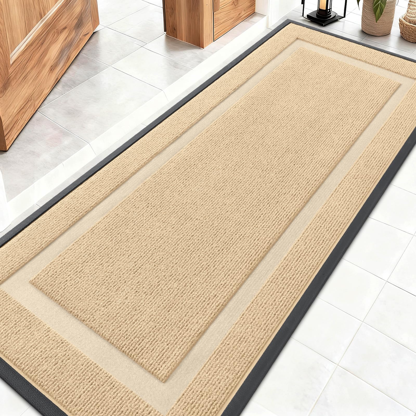 OLANLY Front Door Mat Indoor Outdoor Entrance, Waterproof All-Season, All-Weather Doormat, Sturdy Natural Rubber, Fade Resistant, Low Profile, Easy Clean Patio Porch Entryway Mat, 29.5x17, Black