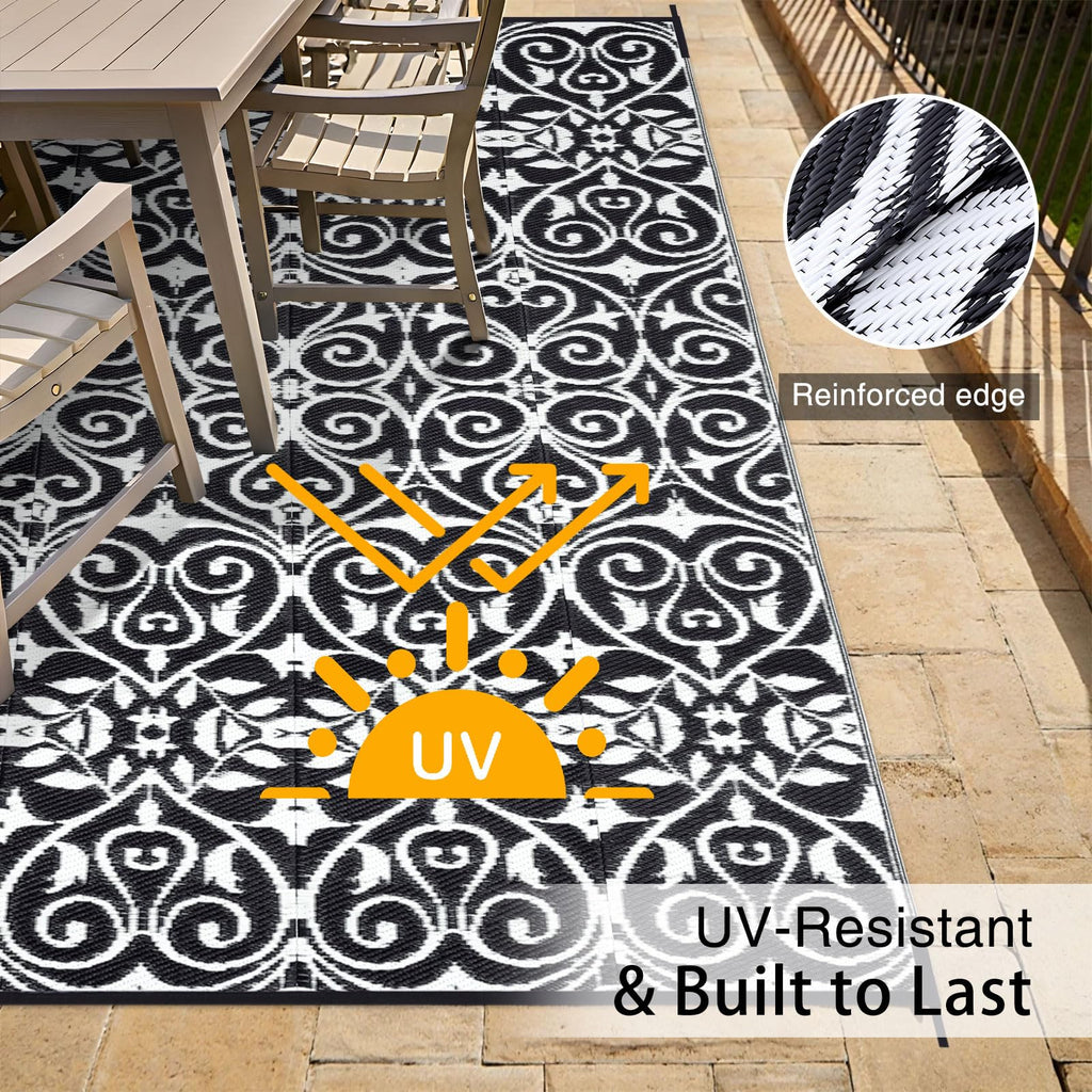 OLANLY Outdoor Rug 5x8 ft Waterproof, Reversible Outdoor Plastic Straw Rug, RV Mat, Indoor Outdoor Carpet Clearance for Patio, Camping, Balcony, Deck, Backyard, Grey & White
