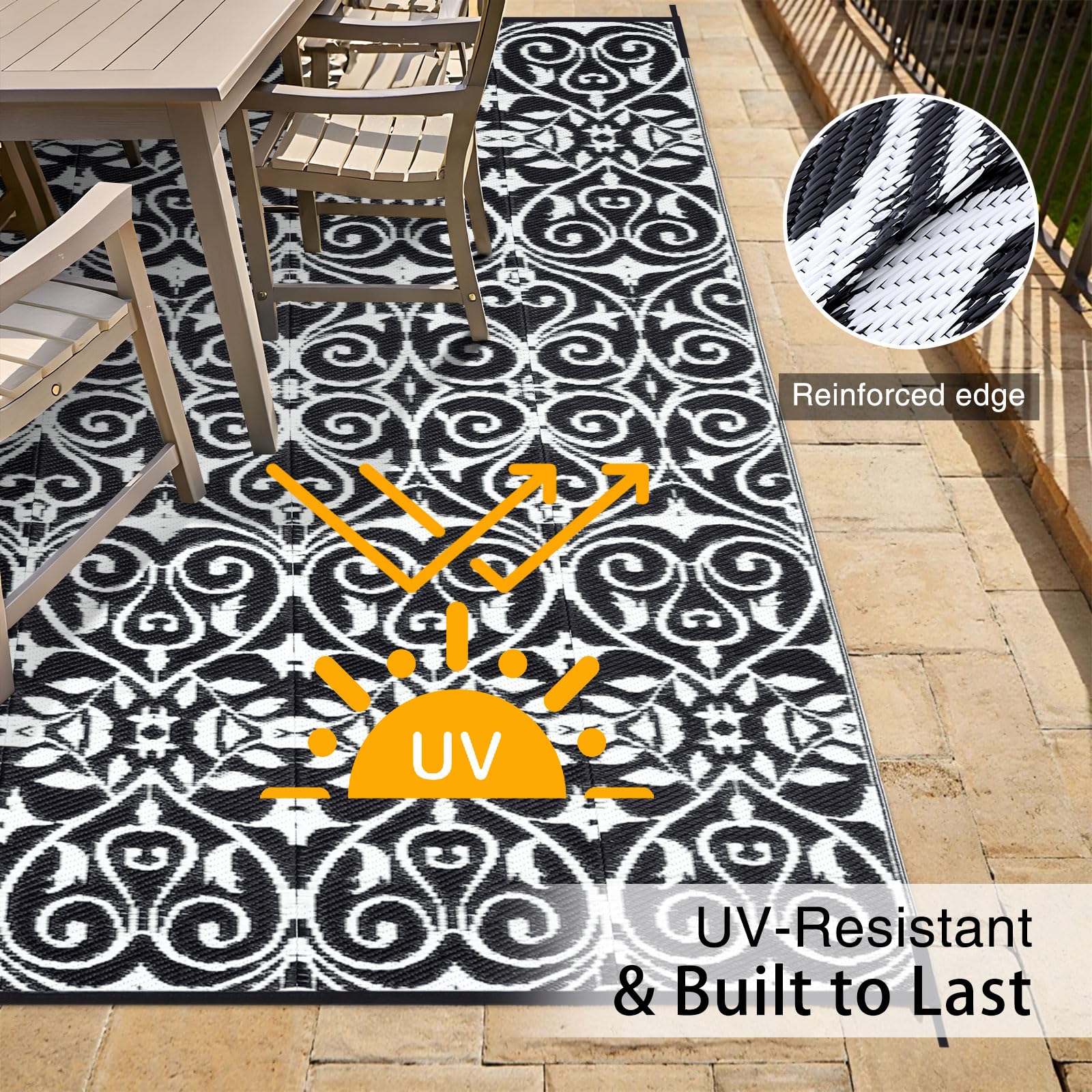 OLANLY Outdoor Rug 5x8 ft Waterproof, Reversible Outdoor Plastic Straw Rug, RV Mat, Indoor Outdoor Carpet Clearance for Patio, Camping, Balcony, Deck, Backyard, Grey & White