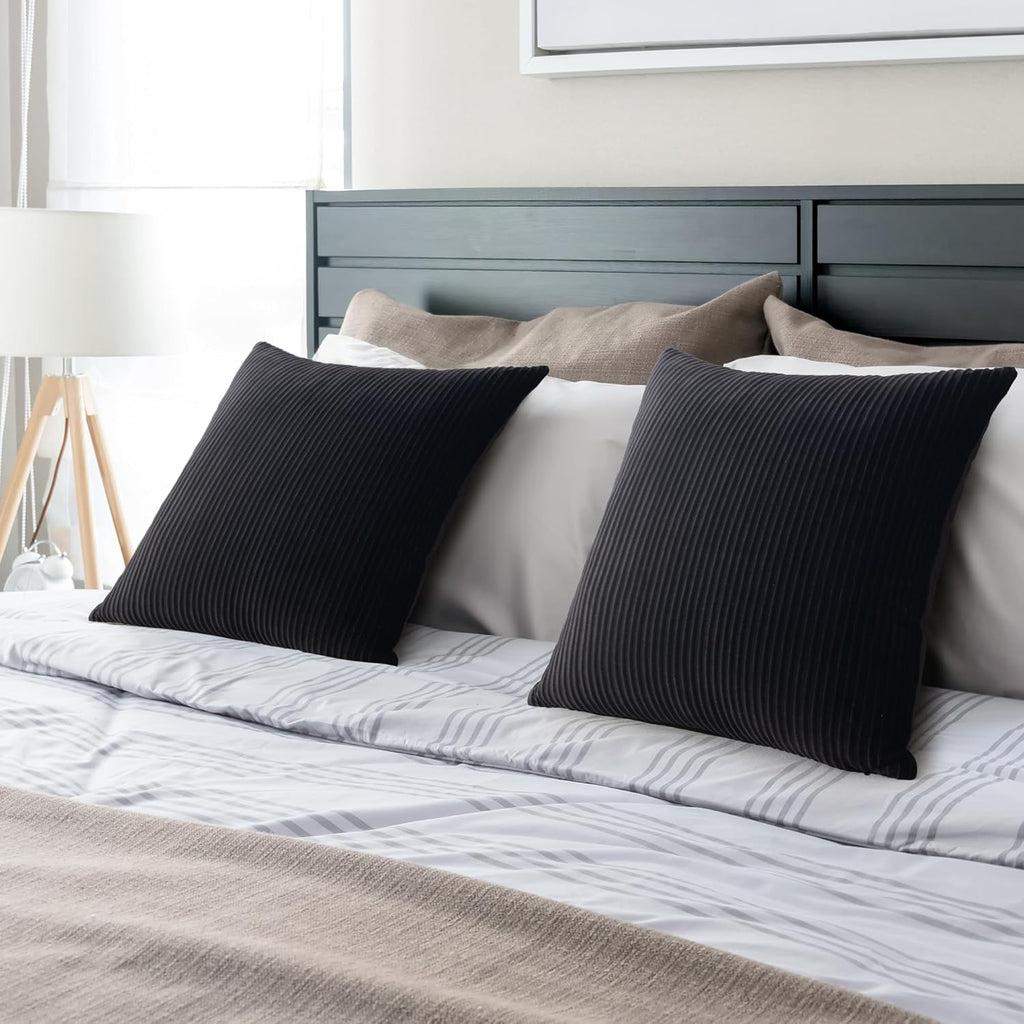 YCOLL Black&Navy Blue Velvet Striped Pillow Covers