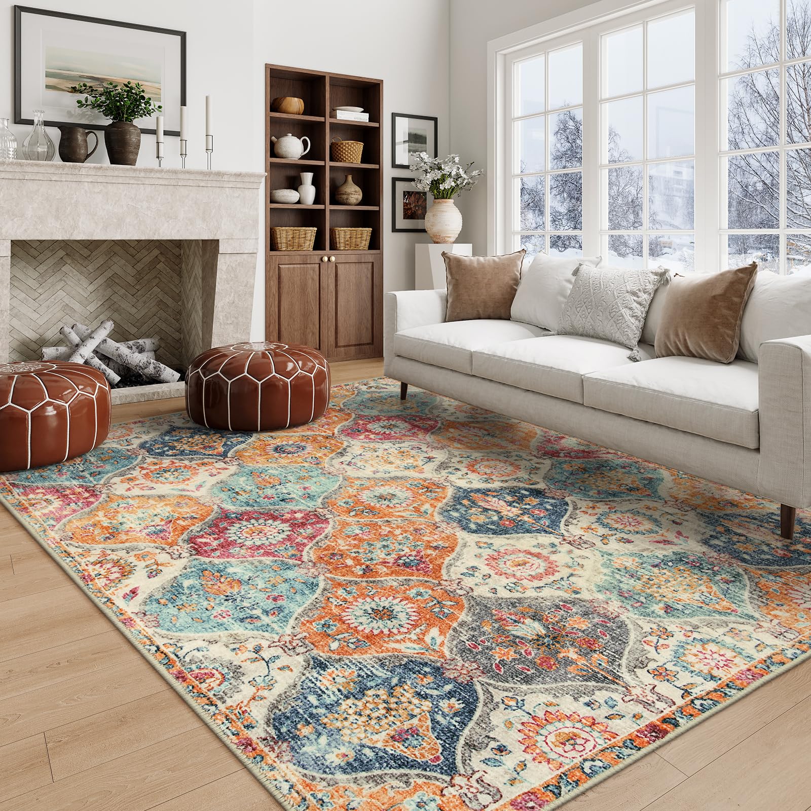 Lahome Moroccan Trellis Washable Rug, 2x3 Kitchen Rugs for Entryway Bathroom, Non-Slip Indoor Door Mat Ultra-Thin, Small Oriental Throw Carpet for Bedroom Entry Elise, Cream/Multi