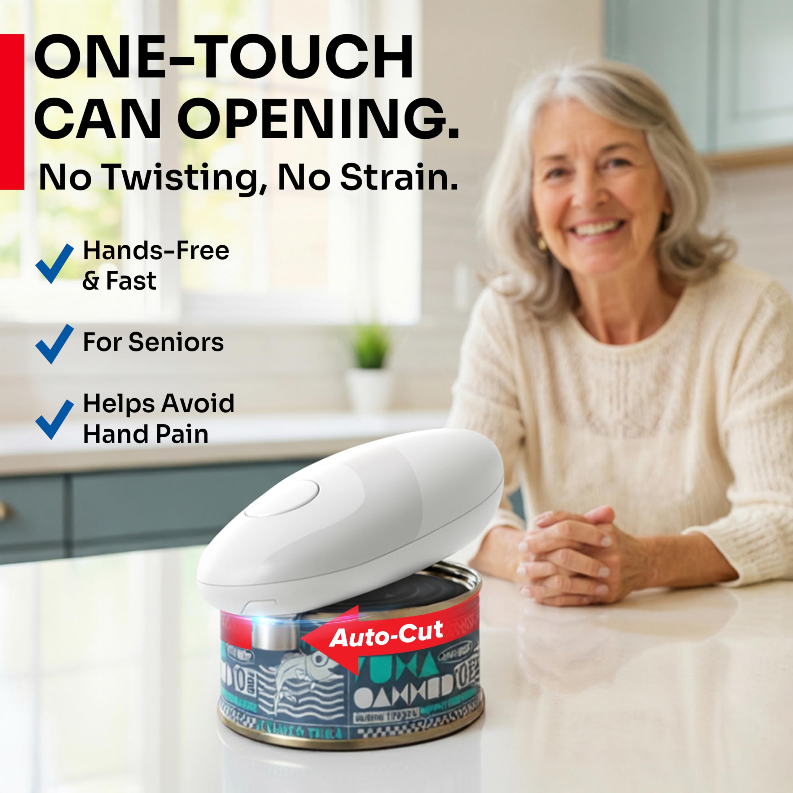 MUELLER HOME SmoothEdge Auto Electric Can Opener – Battery‑Operated One‑Touch w Magnet Lid Lifter – Portable Hands‑Free Automatic Can Openers for Seniors & Arthritis, Smooth‑Edge Cut Technology, Black