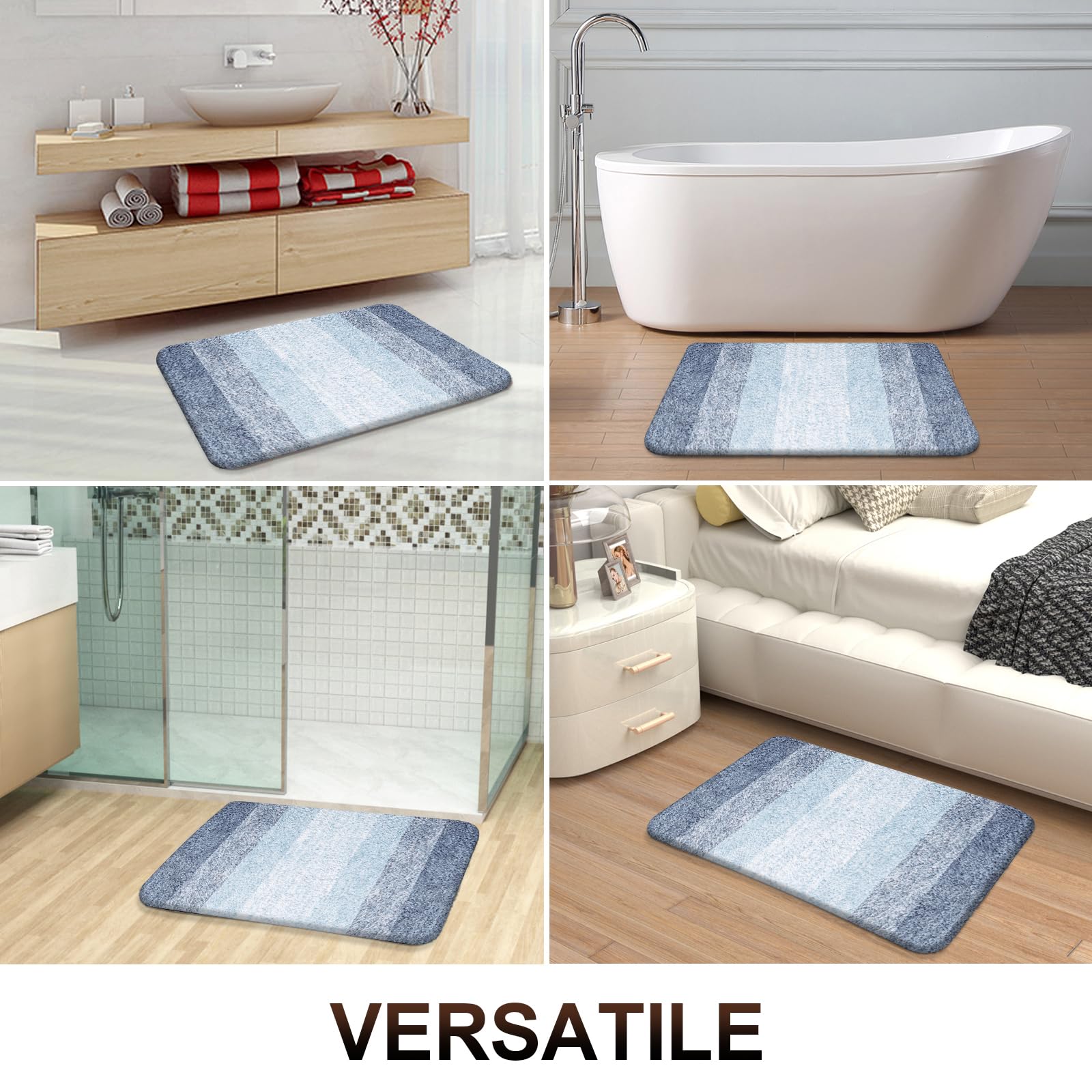 OLANLY Bathroom Rugs Sets 4 piece, Soft Microfiber Absorbent Bath Mat, U-Shaped Contour Toilet Mat and Toilet Lid Cover, Quick Dry, Machine Washable, Toilet Cover and Rug Set for Bathroom, Grey