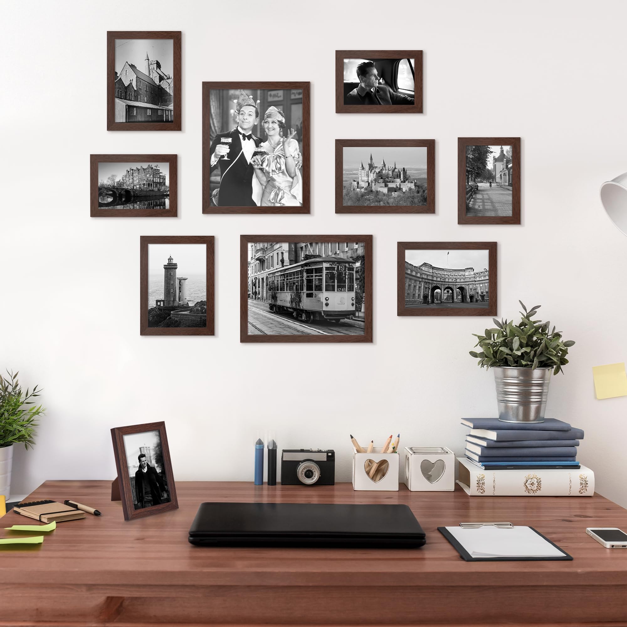 upsimples 10 Pack Picture Frames Collage Wall Decor for Mounting or Tabletop Display, Photo Gallery Frame Set for Family, Multi Sizes Including 8x10, 5x7, 4x6, Black