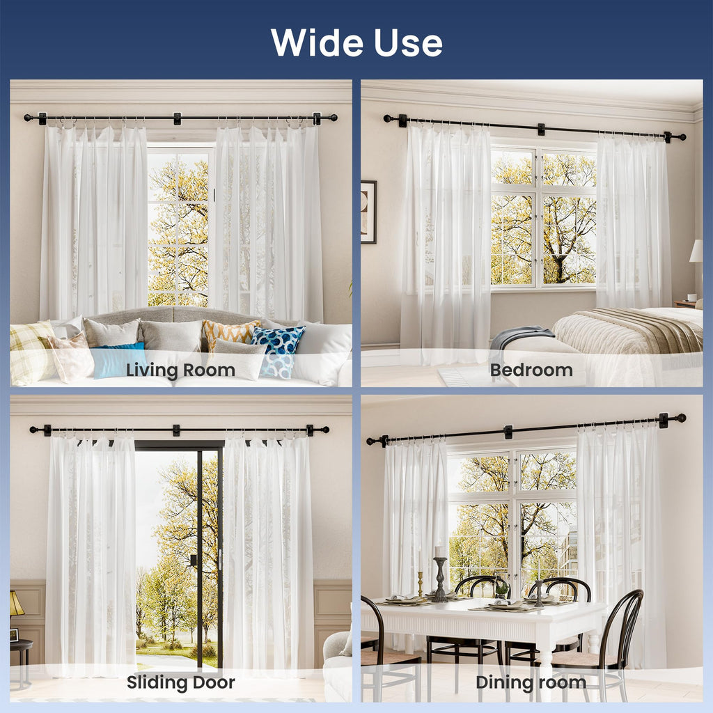 ENJOYBASICS No Drill Curtain Rods for Window 28 to 47 Inches, 5/8 Inch Diameter Renter Friendly Drapery Rod with Adhesive Brackets without Drilling, Adjustable from 27 to 52 Inches, Black