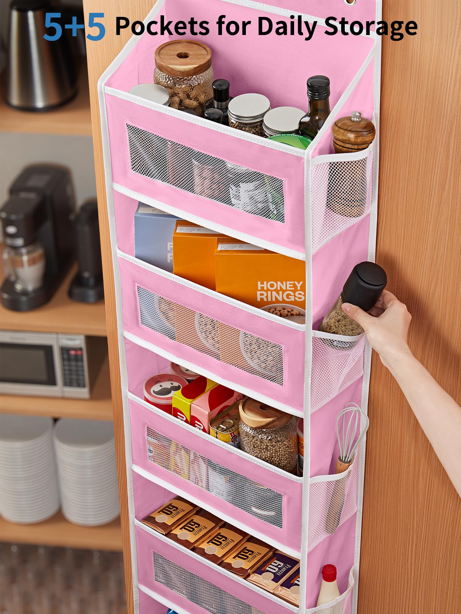 JARLINK Over The Door Organizer Storage, 5 Shelf Hanging Door Organizer with 5 Large Capacity Pockets, Anti Tilt 44 lb Load Behind Door Storage for Bedroom, Bathroom, Pantry, Nursery, (Grey)
