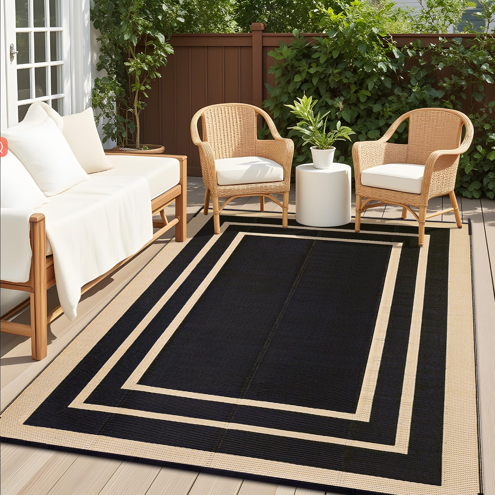 OLANLY Outdoor Rug 5x8 ft Waterproof, Reversible Outdoor Plastic Straw Rug, RV Mat, Indoor Outdoor Carpet Clearance for Patio, Camping, Balcony, Deck, Backyard, Grey & White
