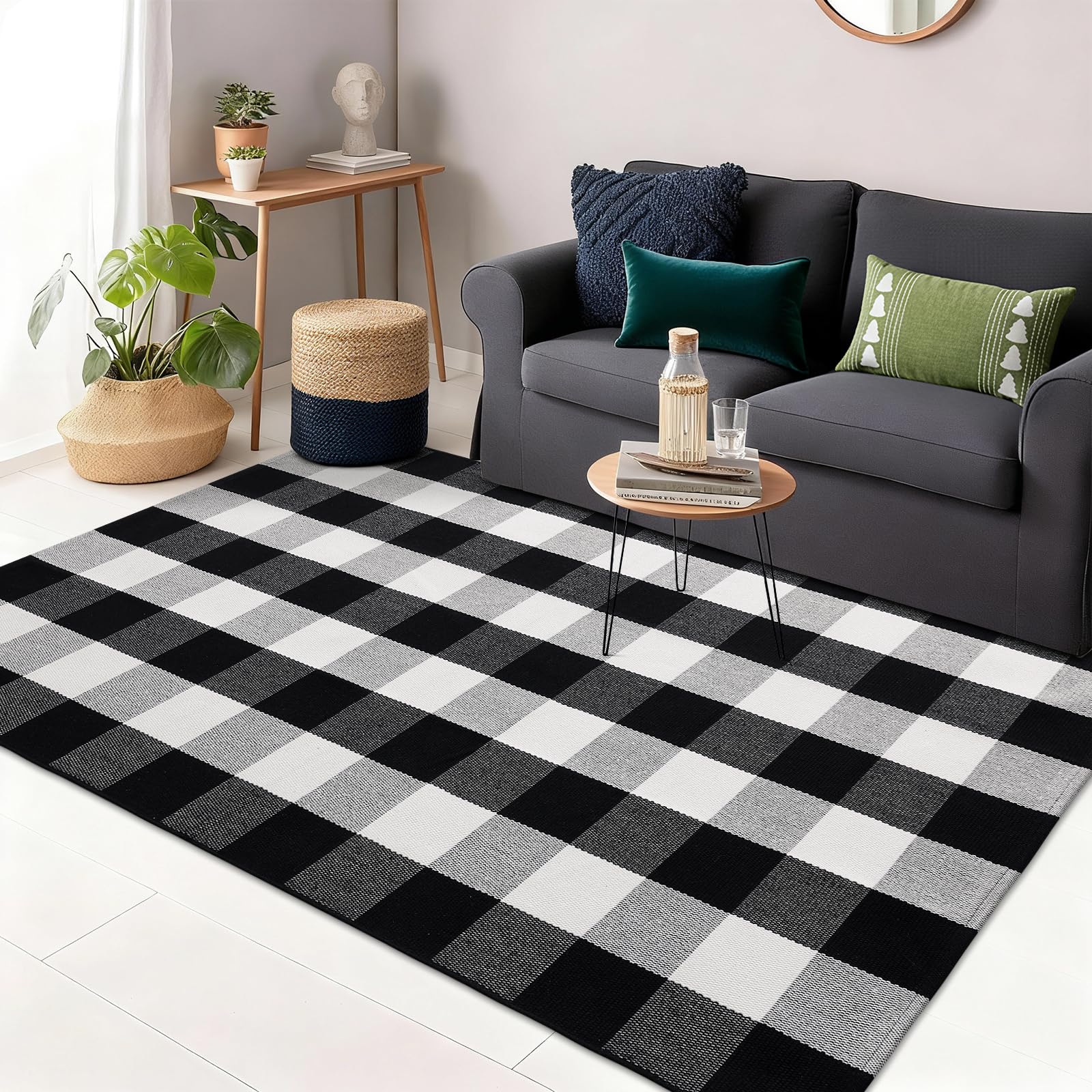 OLANLY Black and White Striped Rug 2'4" x 3'7" (27.5" x 43") – Washable Cotton Indoor Outdoor Doormat for Front Door, Entryway, Kitchen, Porch, Patio Decor