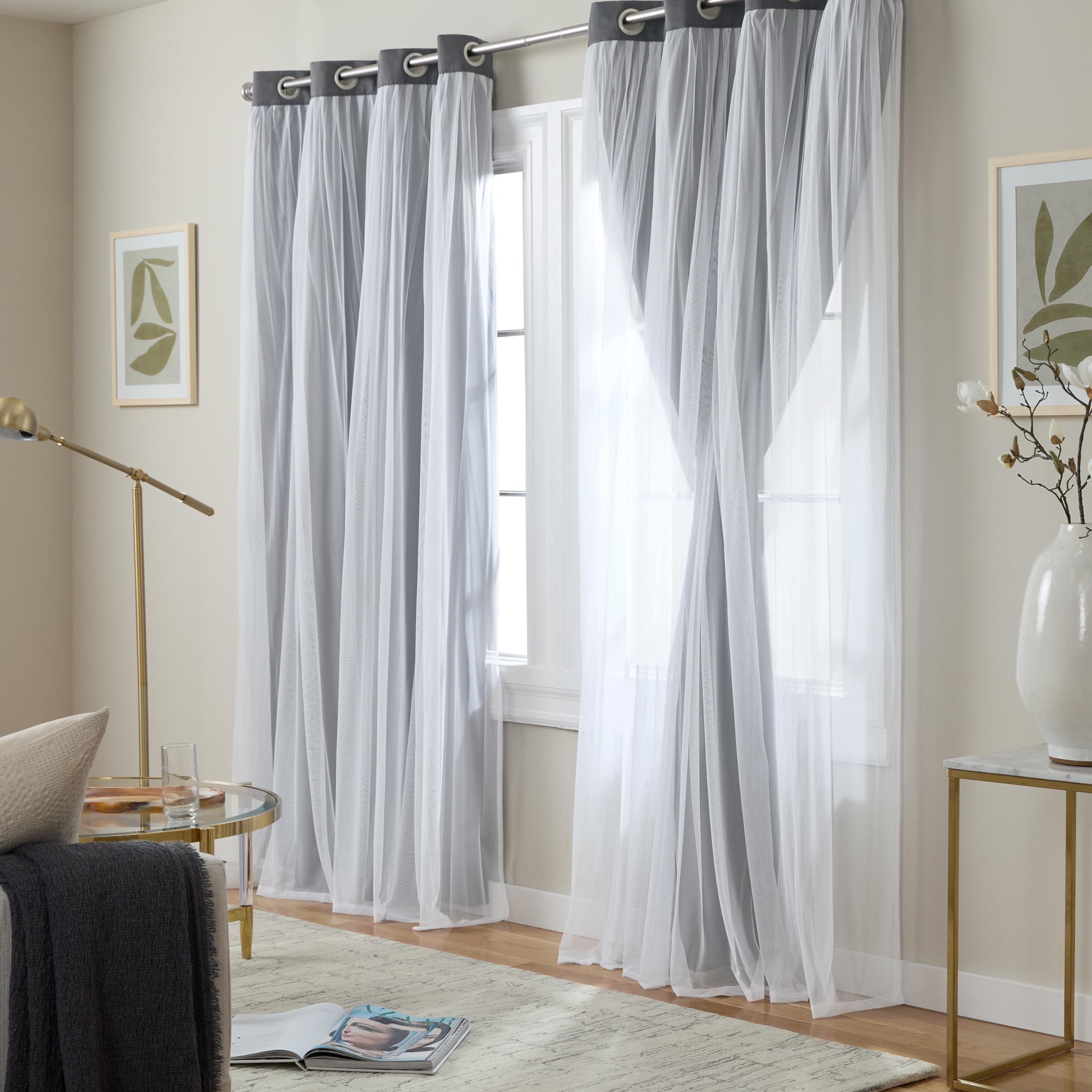 TOWN & COUNTRY LUXE Talia Double Layer Indoor Curtains, Sheer and Room Darkening Blackout, Grommet Top, Energy Efficient, 2-Pack Set, 52"x84", Rose Blush