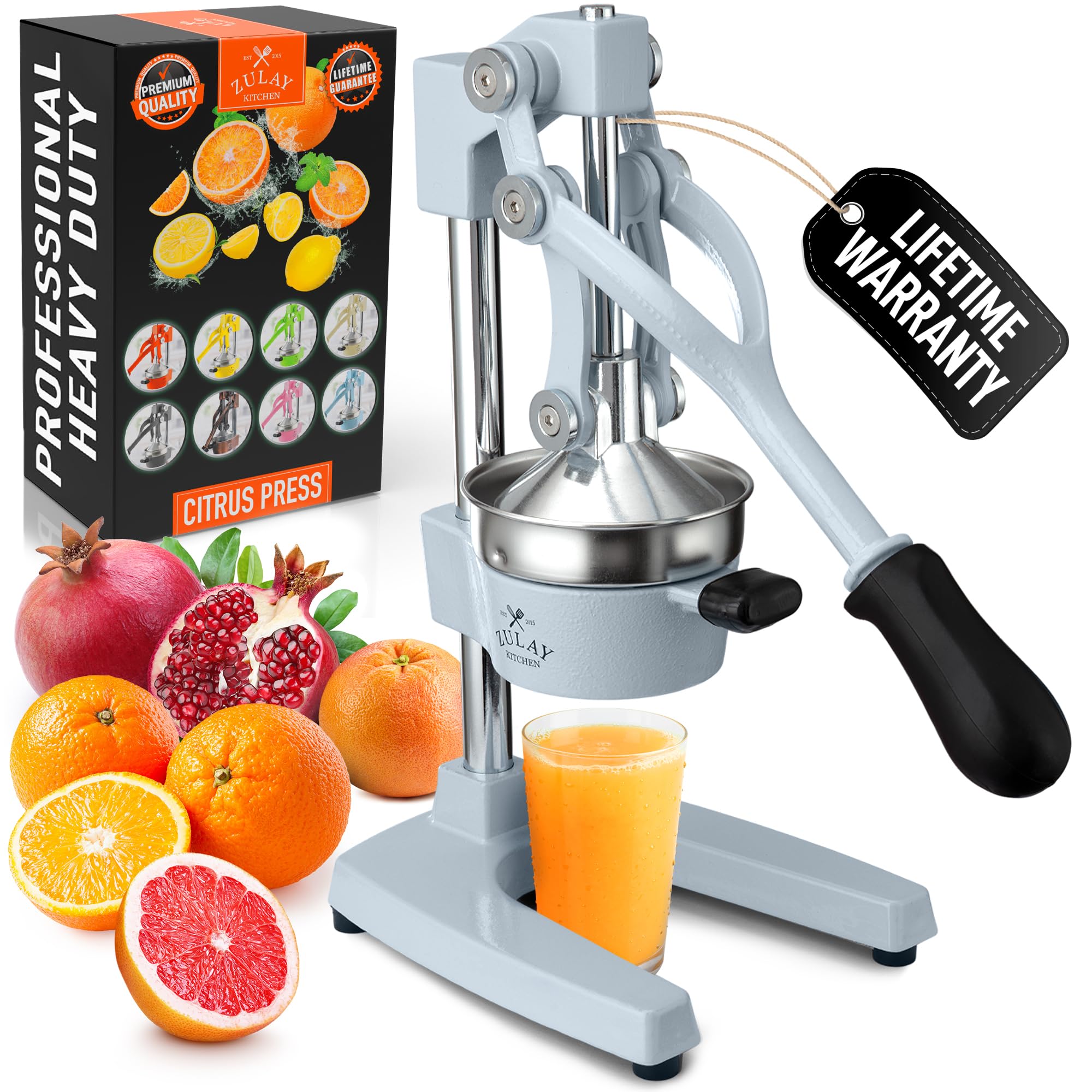 Zulay Kitchen Cast Iron Juicer - Easy-to-Clean Heavy-Duty Manual Juicer, Professional Citrus Juicer - Stainless Steel Lemon Squeezer - Manual Citrus Press & Orange Squeezer - Orange Juicer (Black)