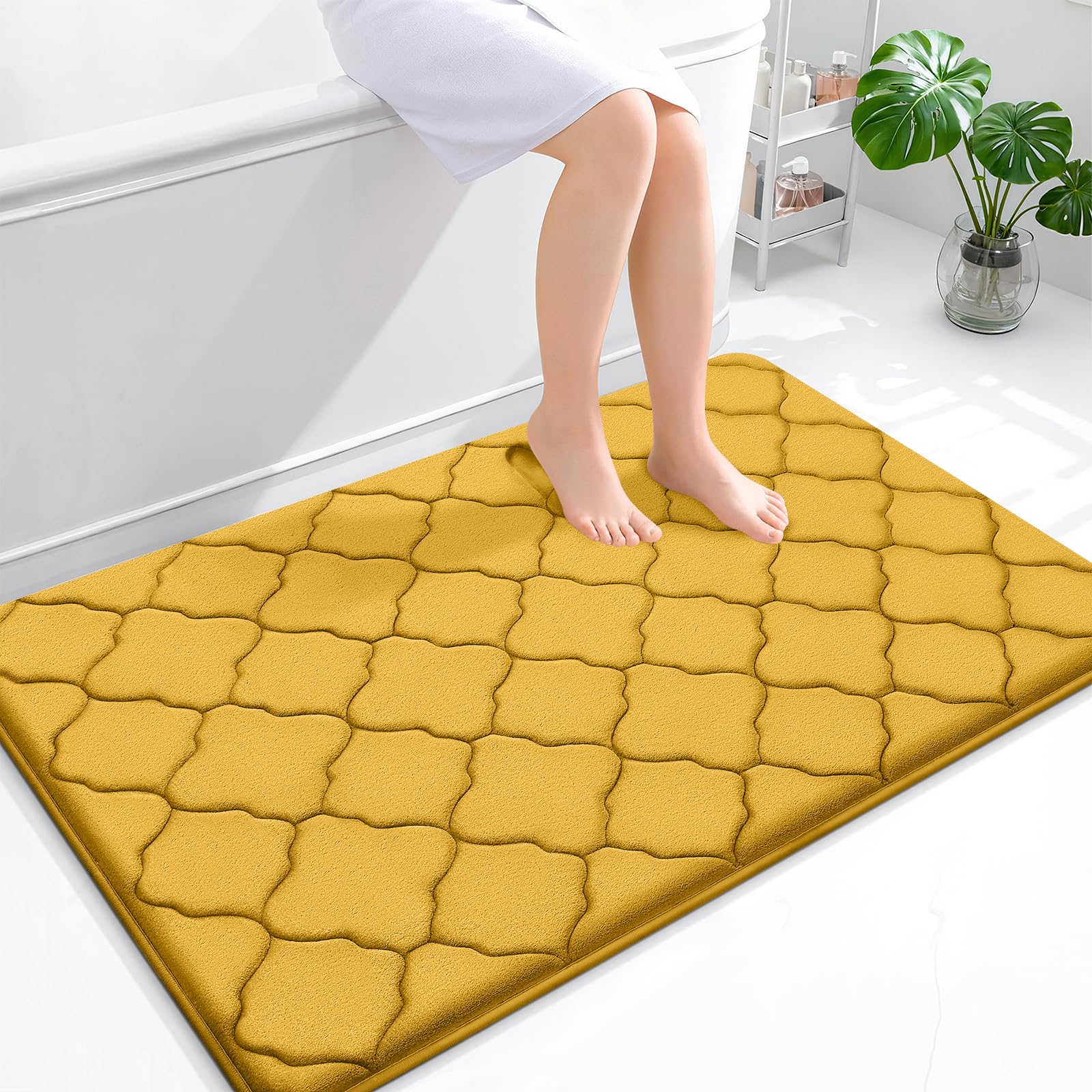 OLANLY Memory Foam Bath Mat Rug 24x16, Ultra Soft and Absorbent Bathroom Rugs, Non-Slip, Comfortable, Machine Washable Bath Carpet for Bathroom Floor, Tub, Shower and Home Decor Accessories, Black