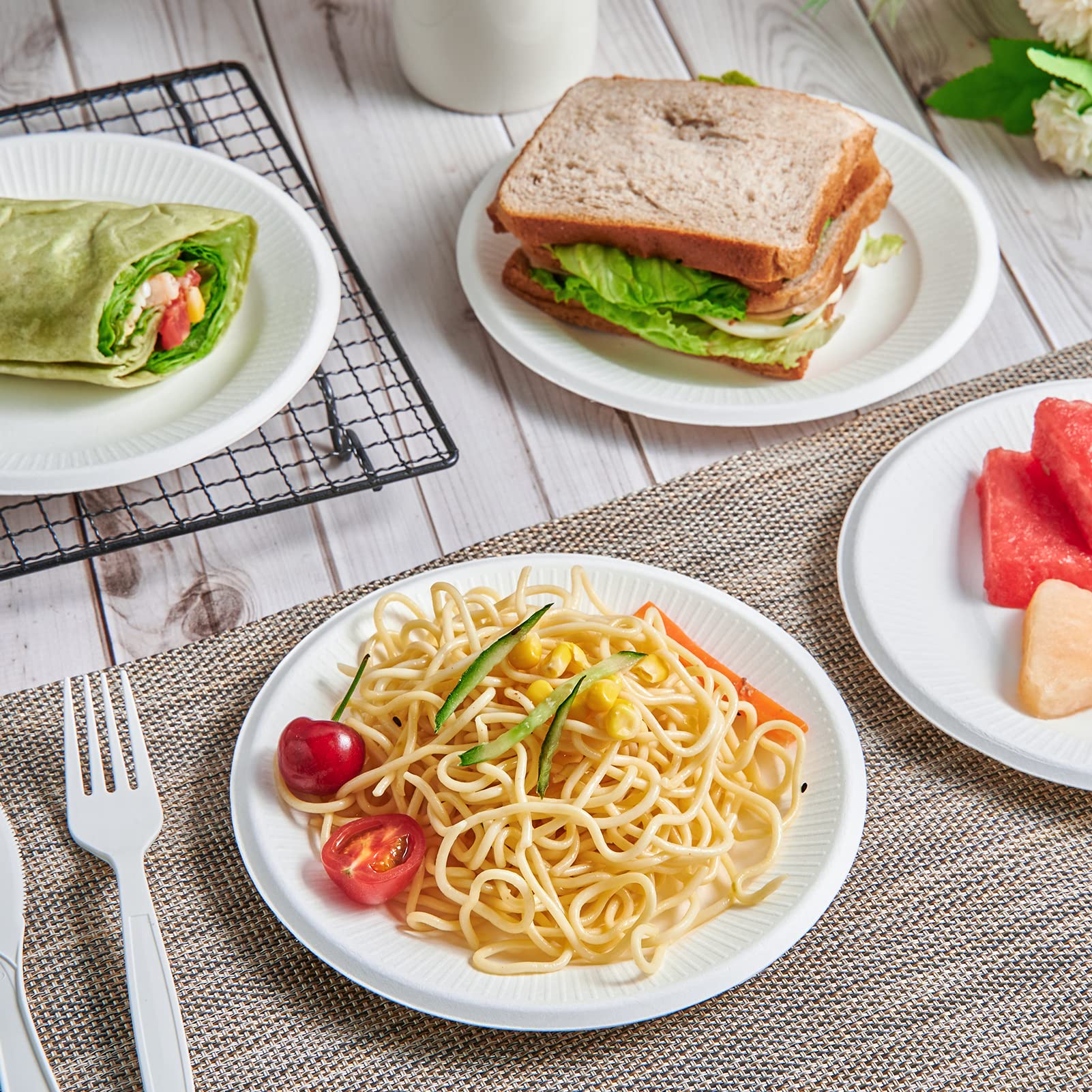 Vplus 100% Compostable Small Paper Plates, 300 Pack 6 Inch Disposable Paper Plates, Uncoated Biodegradable, Made of Sugar Cane Fibers, Perfect for Sandwich, Cake, and Snack