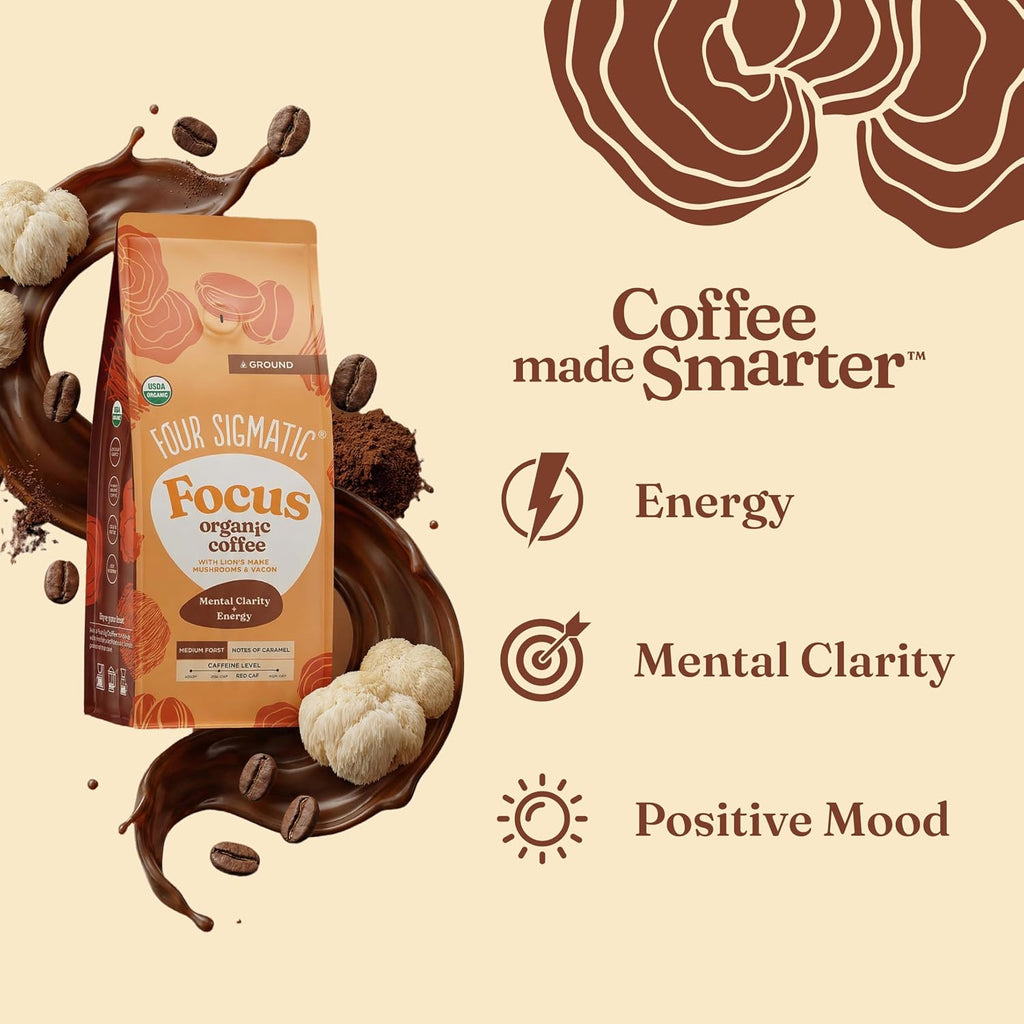 Four Sigmatic Gut Health Organic Ground Coffee | Medium Roast, Immune Boosting Probiotic Mushroom Coffee with Chaga & Turkey Tail for Gut Health & Immune Support | 12oz Bag