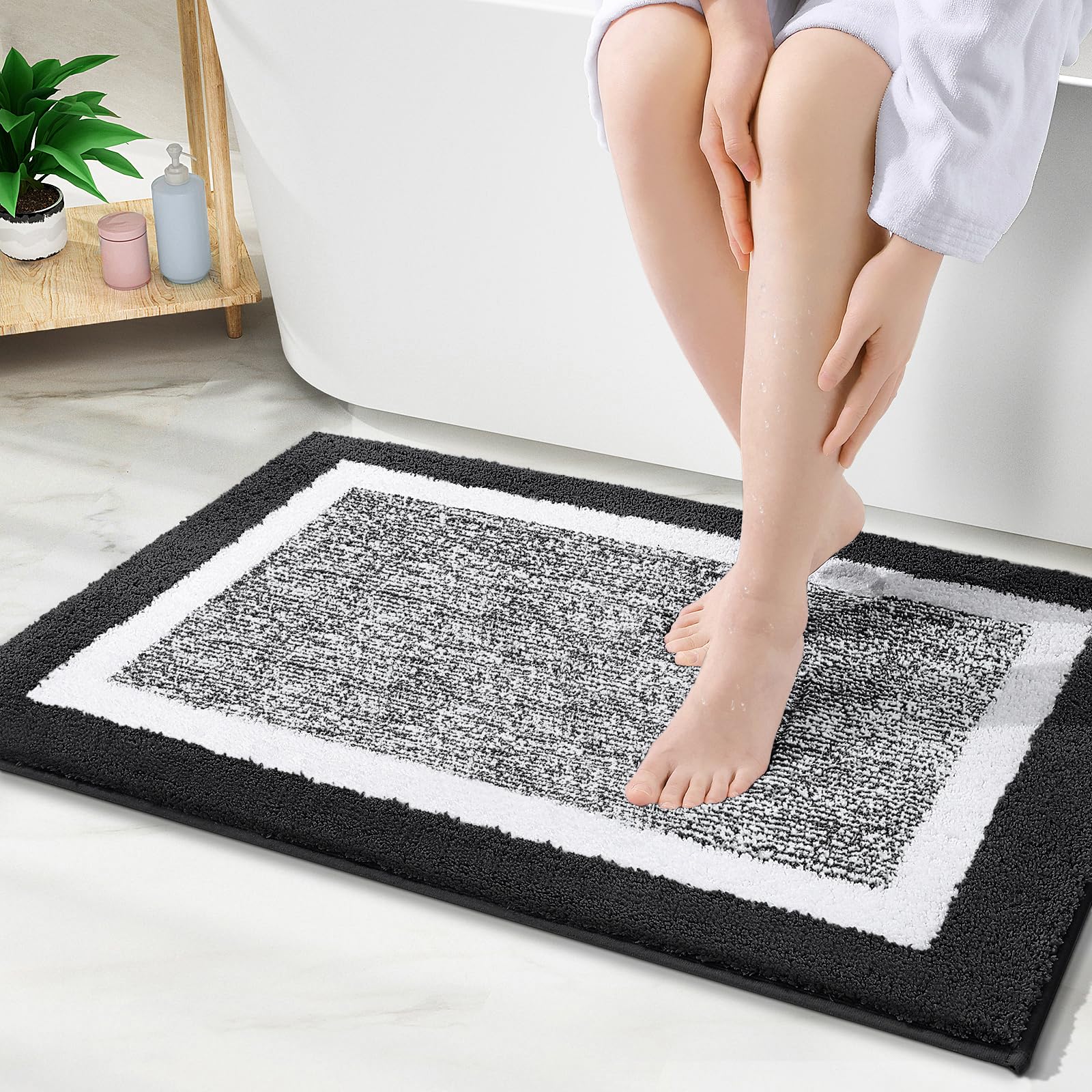 OLANLY Small Bathroom Rugs 24x16, Extra Soft and Absorbent Microfiber Bath Rugs, Non-Slip, Machine Washable, Quick Dry Shaggy Bath Carpet, Bath Mats for Bathroom Floor, Tub, Shower, Grey