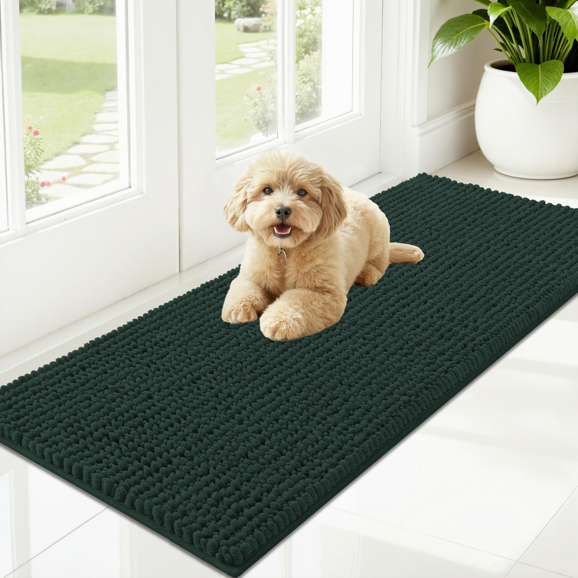 OLANLY Dog Door Mat for Muddy Paws 30x20, Ultra Absorbent Chenille Mud Doormat, Non-Slip Washable and Dirt Trapping Doormat for Indoor Entryway, Quick-Dry Indoor Pet Bed Mats for Dogs, Grey